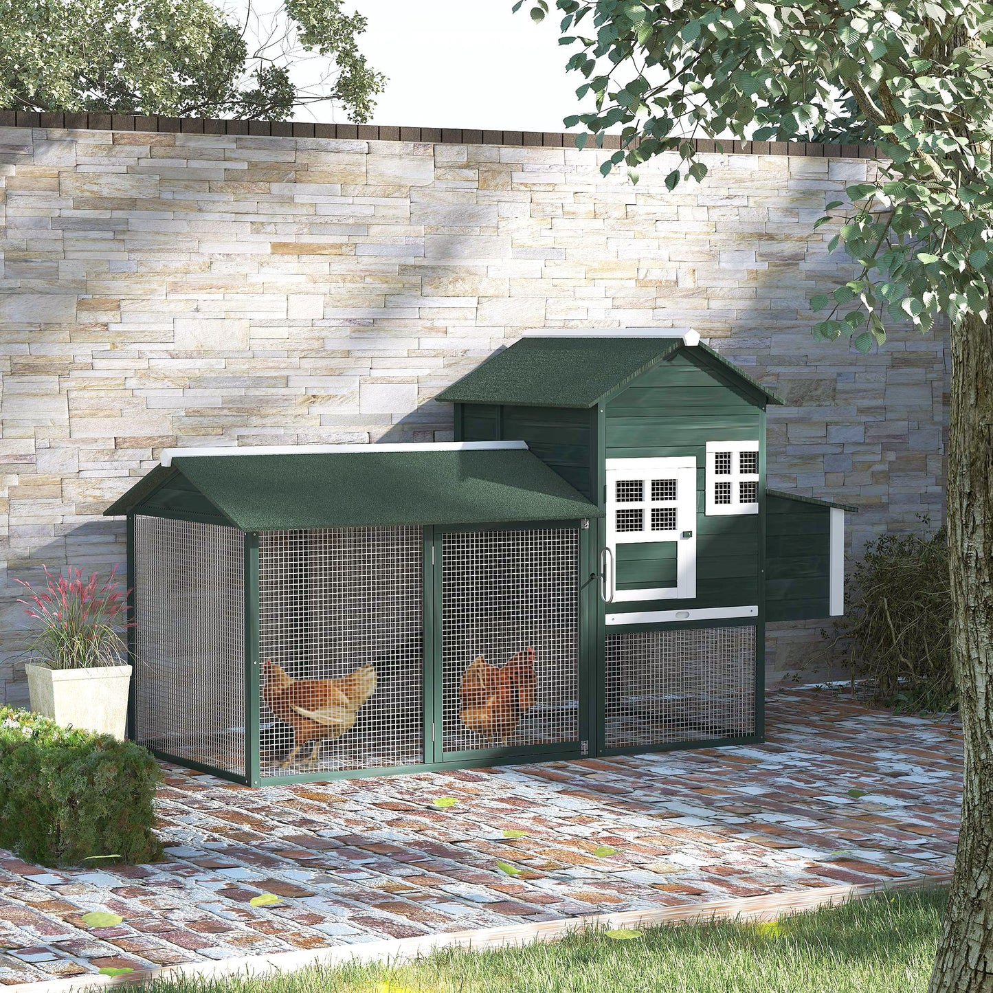 84" Chicken Coop Wooden Hen House Rabbit Hutch Poultry Cage Pen Outdoor Backyard with Nesting Box and Run, Green