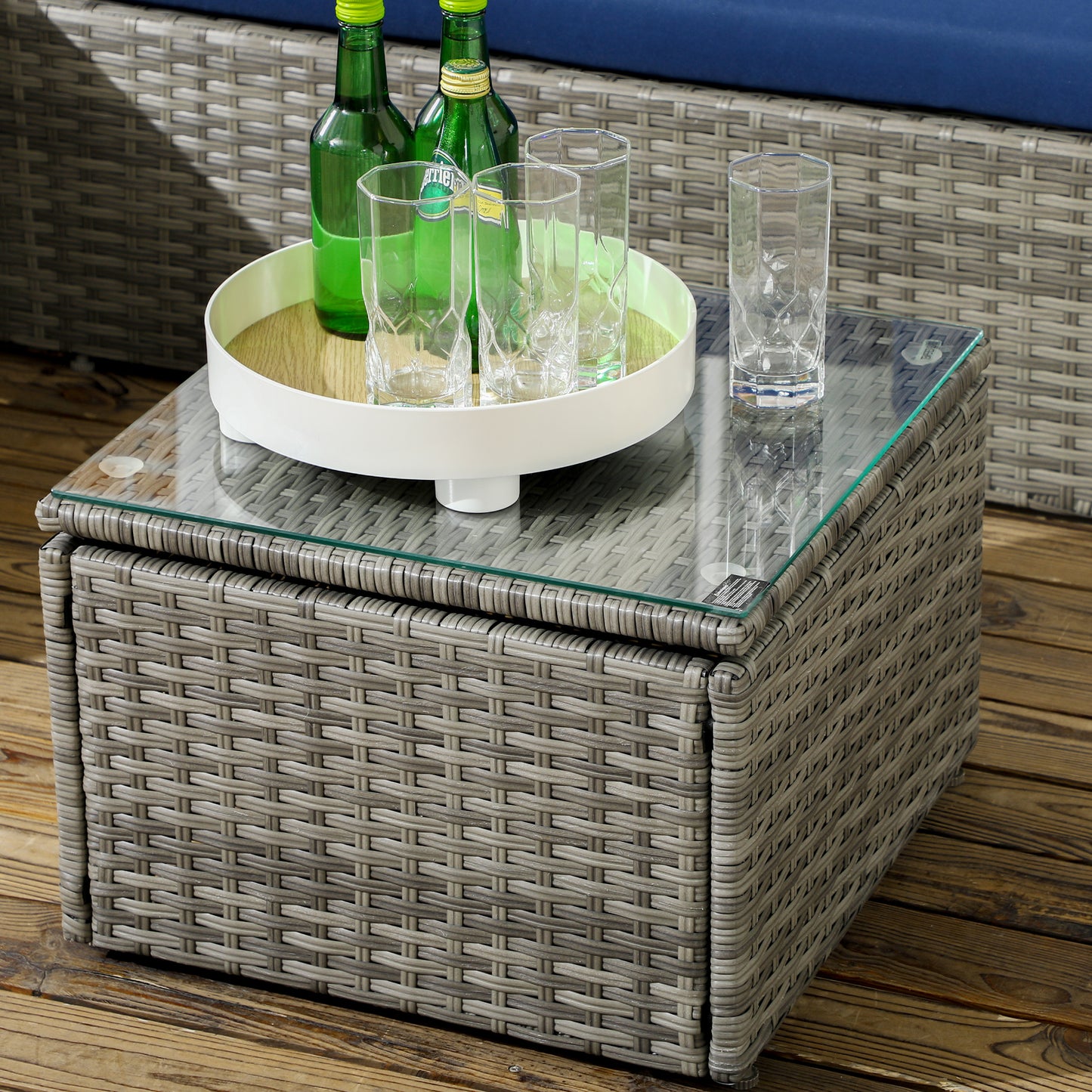 3pcs Modern Rattan Sofa Set, Wicker Patio Furniture Set with Coffee Table, Cushions, Pillows