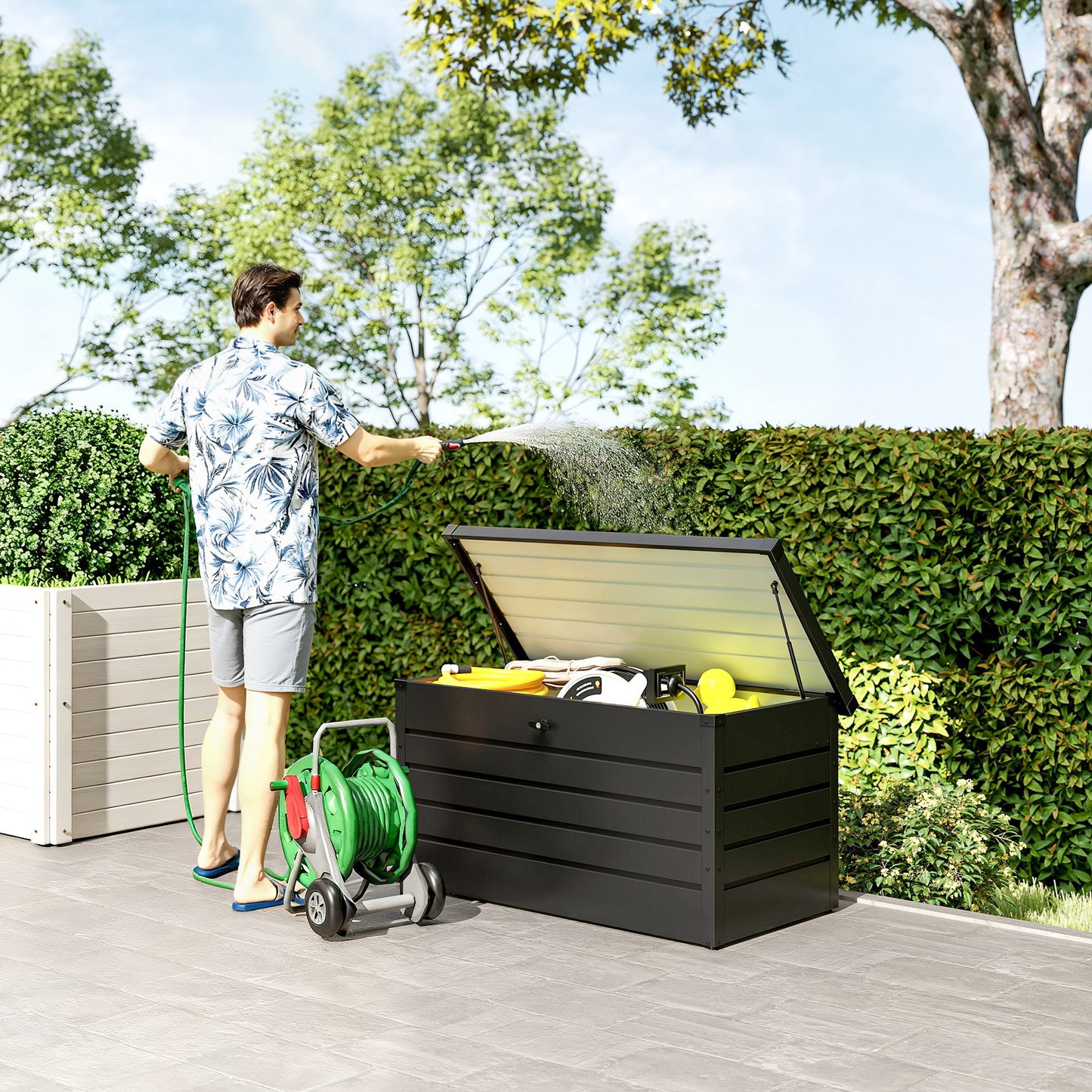 Large Deck Box, Outdoor Storage Container with Lock for Pool Toys, Garden Tools, Furniture and Sports Equipment, Grey