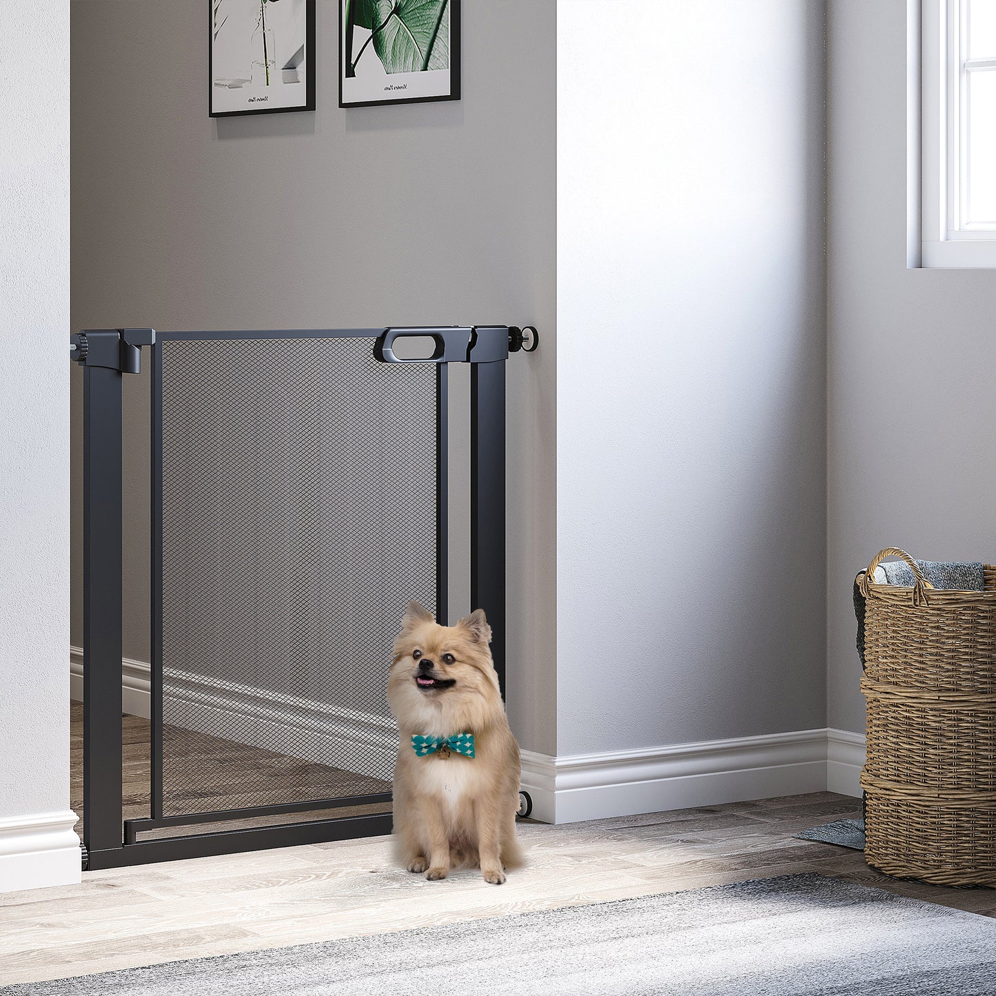 29.5"-32.3" Metal Pet Gate, w/ Auto Closing Door, Double Locking, Dog Gate for Doorways, Stairs, Hallways, Indoor/Outdoor, Black