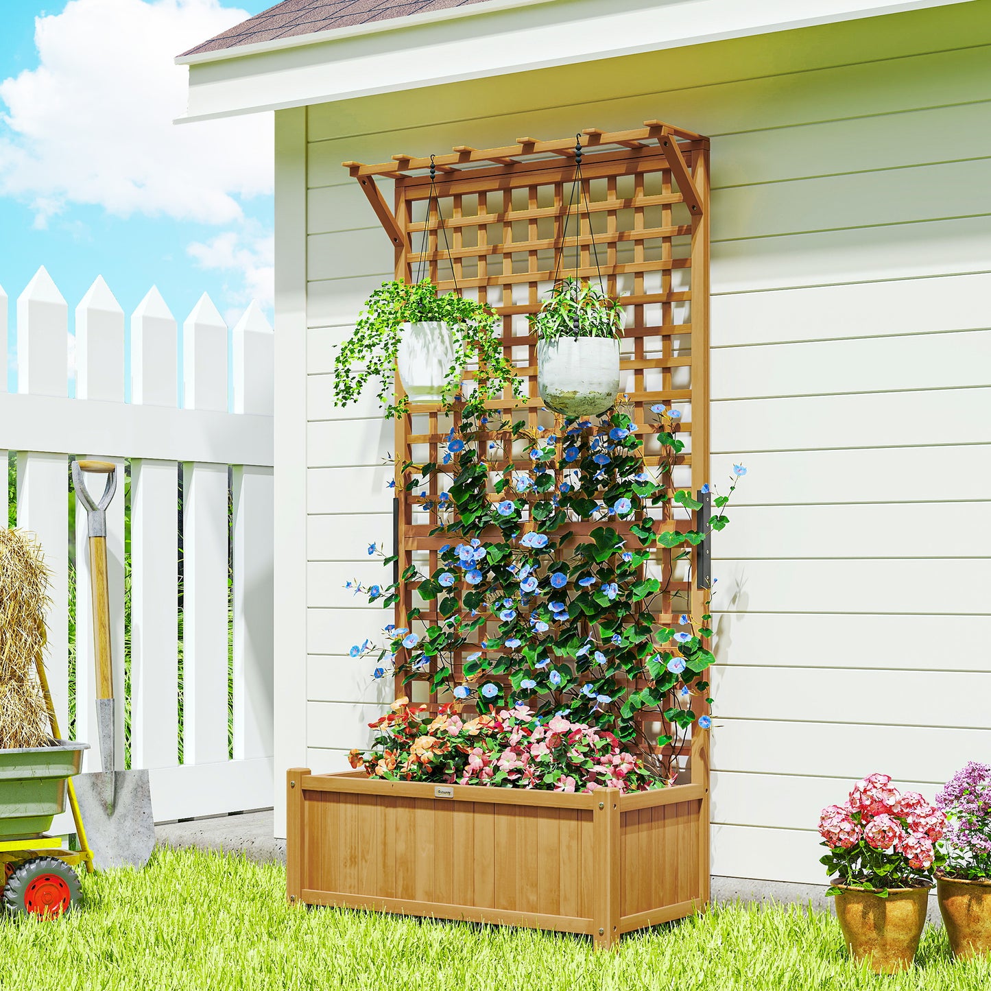 Wood Planter with Trellis for Vine Climbing, Raised Garden Bed, Privacy Screen for Backyard, Patio, Deck, Yellow