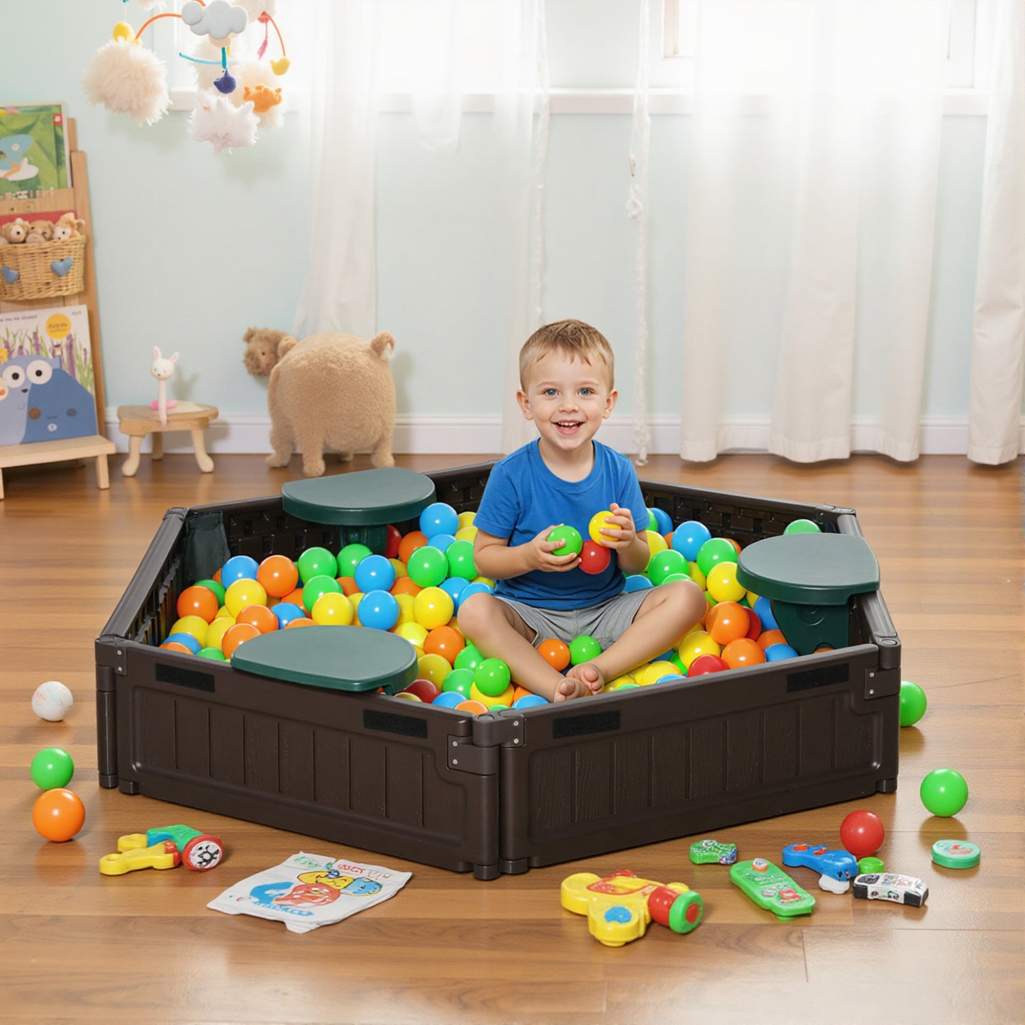 DIY Kids Sandbox with Waterproof Oxford Cover, Sand Playset Station with Bottom Fabric Liner, for 3-12 Years Old, Outdoor Indoor Backyard, Brown