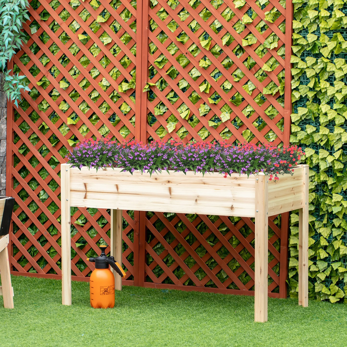 46'' x 24'' Raised Garden Bed, Wooden Elevated Planter Box with Non-Woven Liner for Vegetable, Flower, Herb in Patio, Backyard, Balcony