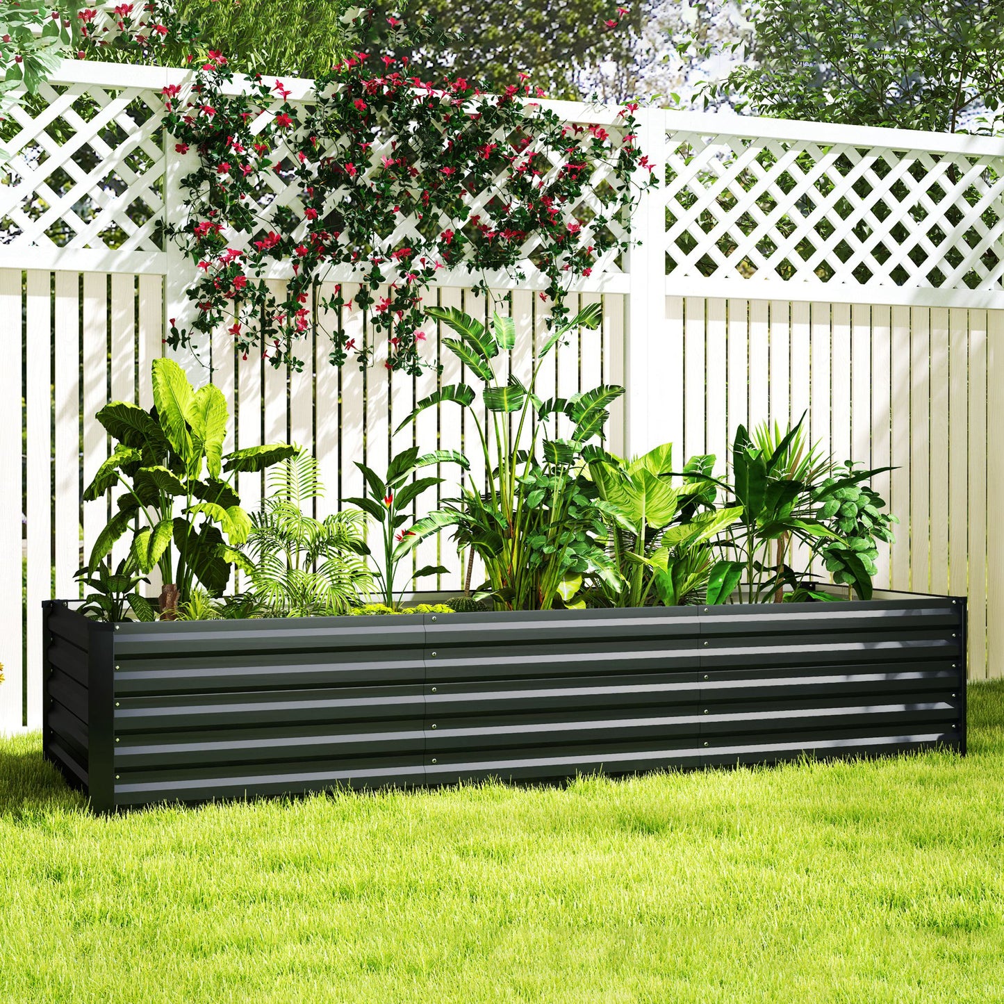 8 x 2.6 x 1.5ft Galvanized Raised Garden Bed, Reinforced Outdoor Planter Box with Open Bottom, Dark Grey