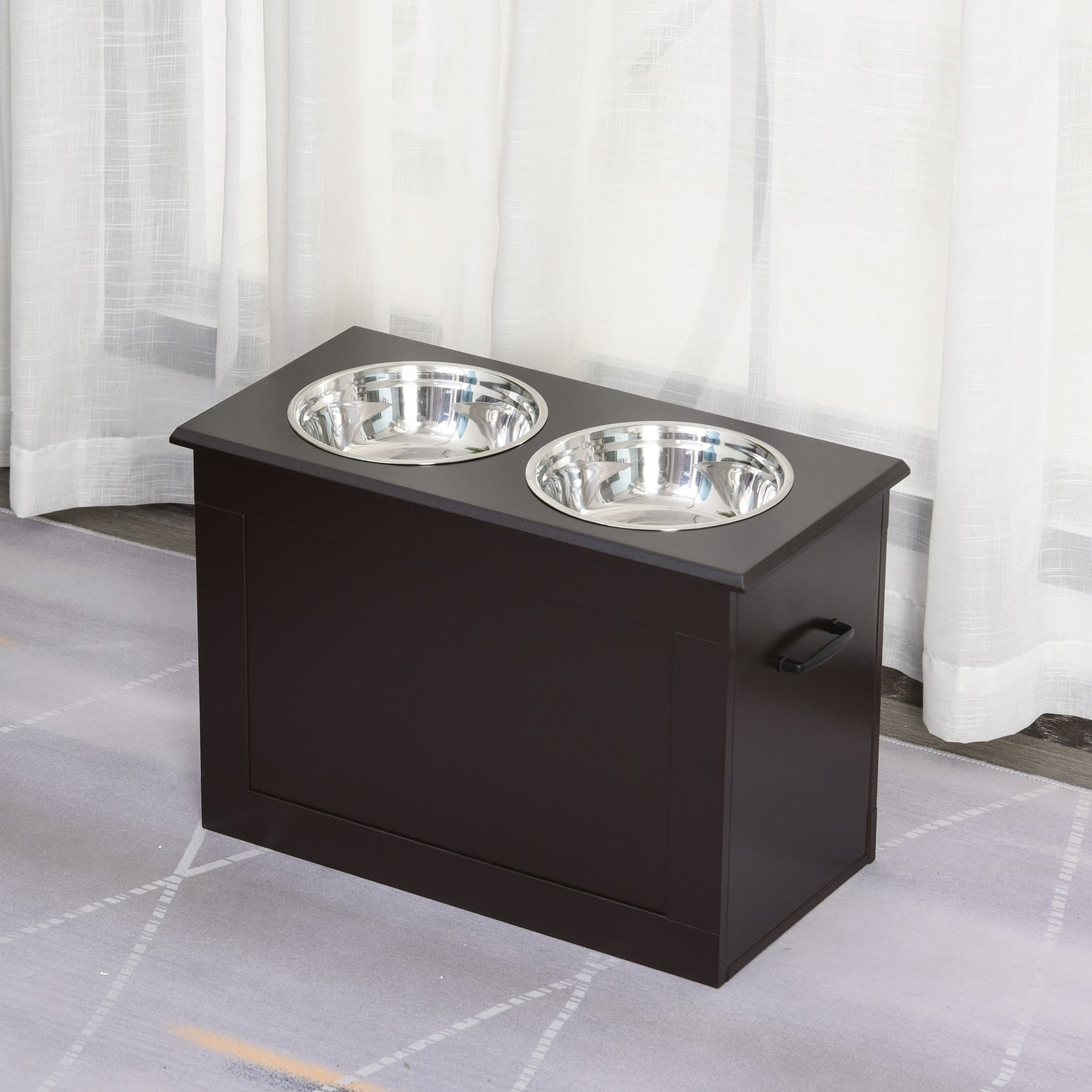 Elevated Dog Bowls for Large Dogs with Storage 2 Stainless Steel Dog Bowls, Elevated Base for Large Dogs, Coffee