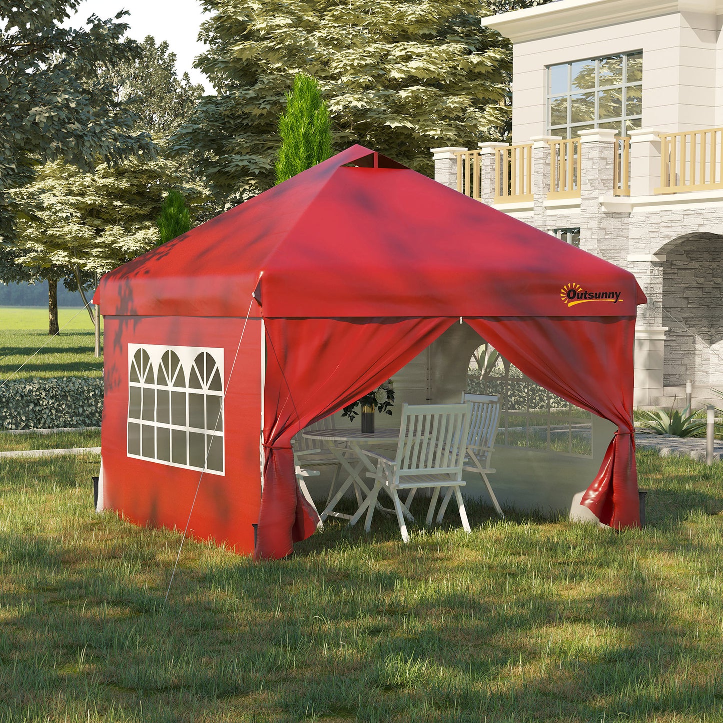 10' x 10' Pop Up Canopy Tent, Instant Sun Shelter, Tents for Parties, with Wheeled Carry Bag, for Outdoor, Garden, Patio, Red