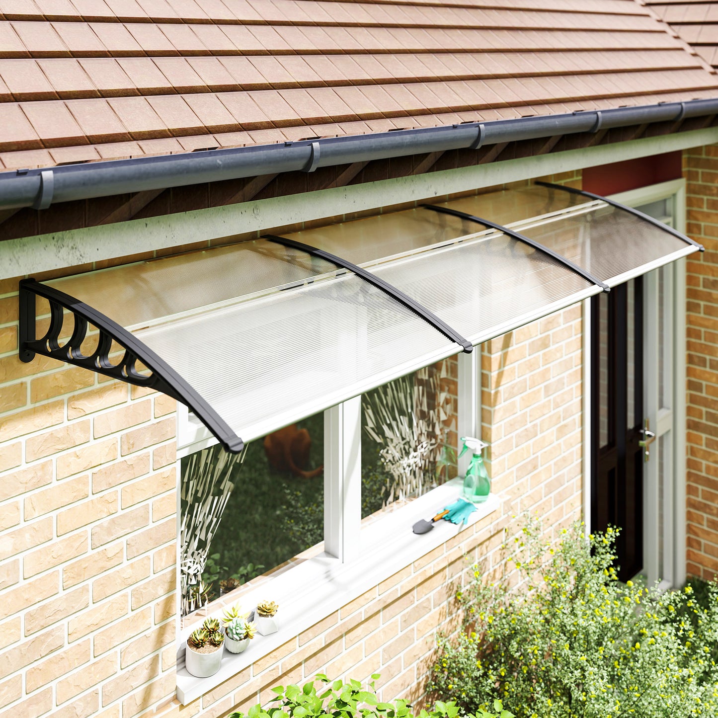 Awning Door Canopy, 119.3" x 37.8", Polycarbonate Front Door Outdoor Patio Cover for UV Protection, Clear