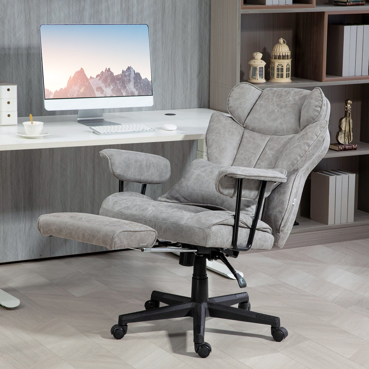 Big and Tall Office Chair with Foot Rest, 400LBS High Back Desk Chair with Padded Armrests, Lumbar Support, Grey