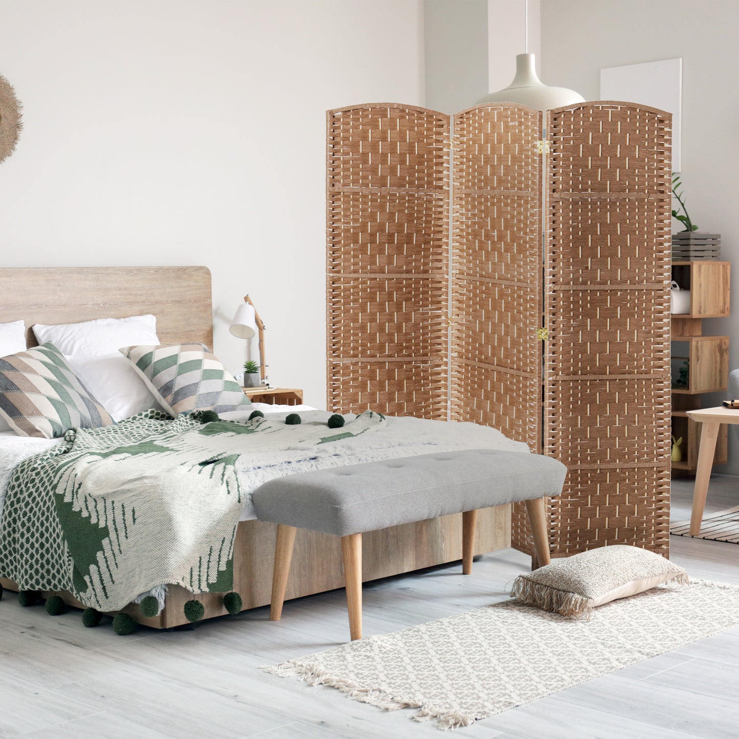 6ft Folding Room Divider, 3 Panel Wall Partition with Wooden Frame for Bedroom, Home Office, Natural
