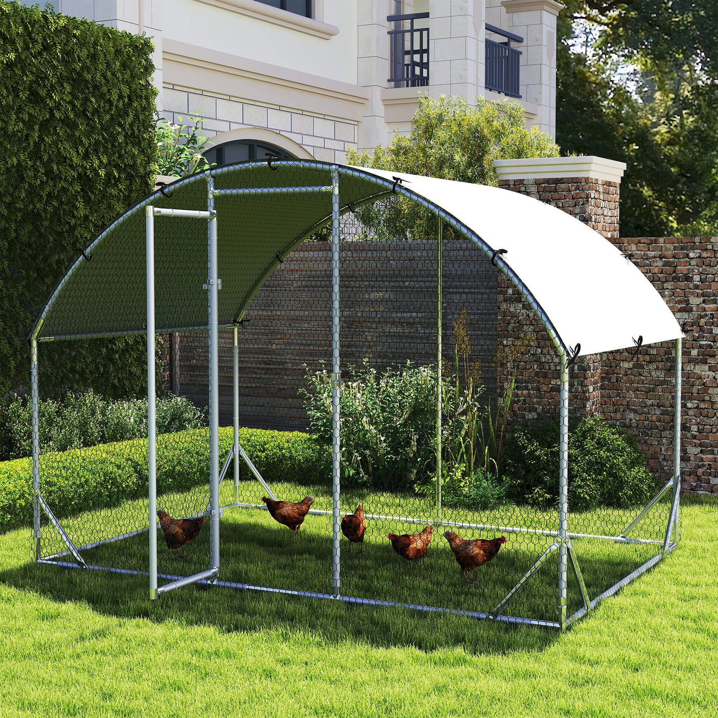 Galvanized Large Metal Chicken Coop Cage Walk-in Enclosure Poultry Hen Run House Playpen Rabbit Hutch with Cover for Outdoor Backyard 9.2' x 6.2' x 6.5' Silver