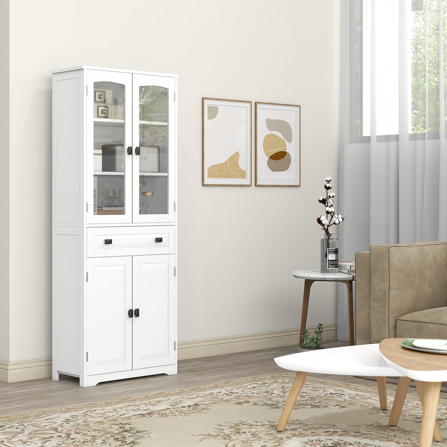 63" 4-Door Kitchen Pantry Cabinet, Freestanding Storage Cabinet Cupboard with Adjustable Shelves, White