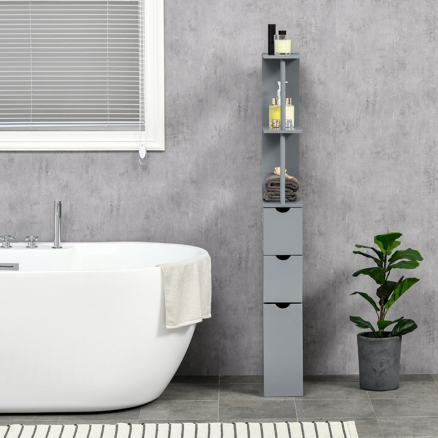Tall Bathroom Storage Cabinet, Narrow Bathroom Cabinet with Drawers and Open Shelves for Small Spaces, Grey