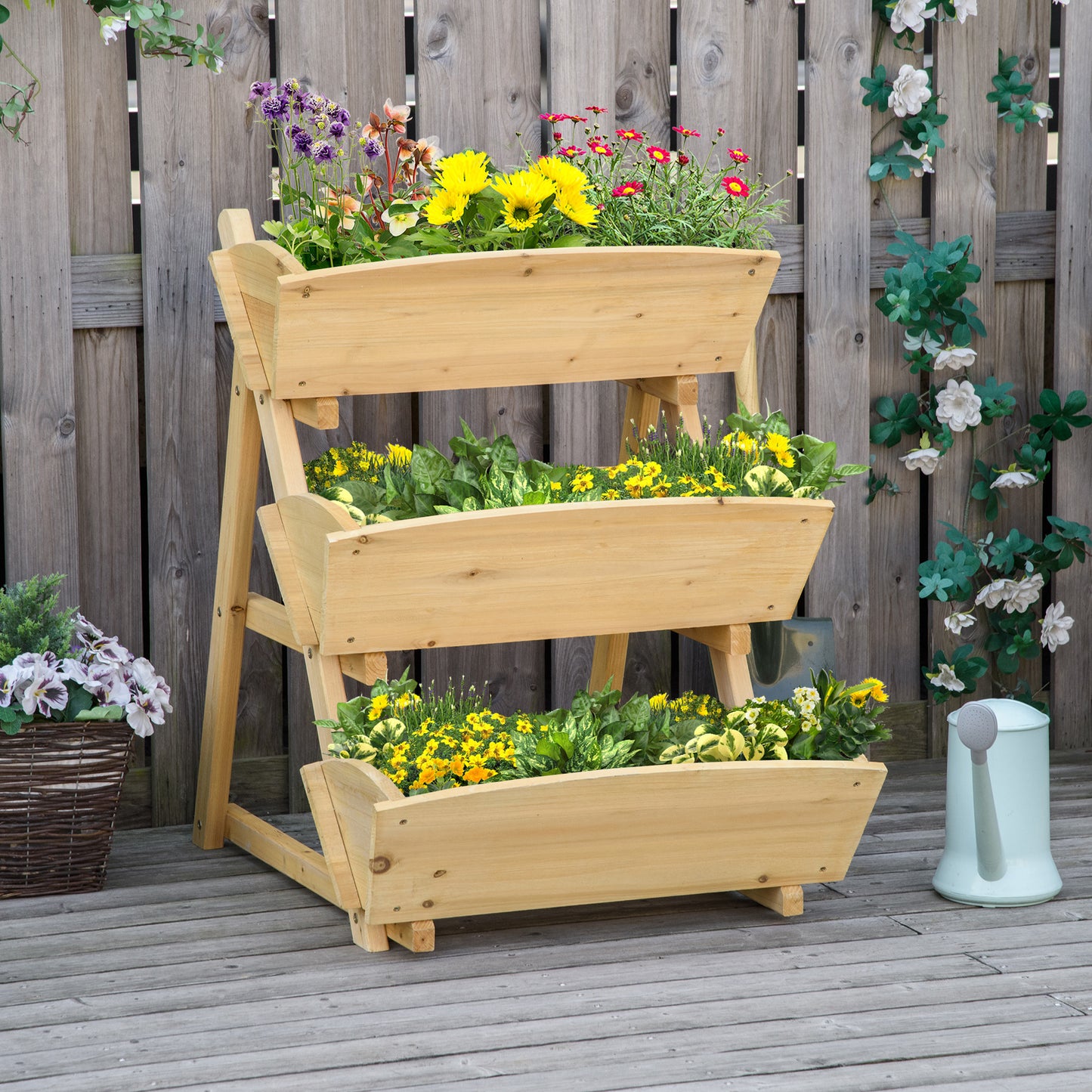 3 Tier Raised Garden Bed, 23.5" x 29.5" x 30.3" Vertical Wooden Elevated Planter Box Kit, Plant Stand for Flowers, Vegetables, Herbs