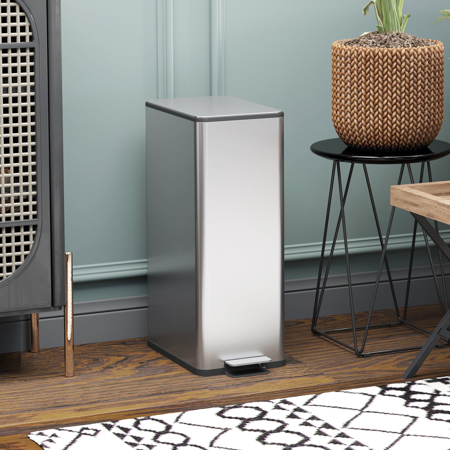 5.3 Gallon Stainless Steel Kitchen Garbage Can with Soft-close Lid, Foot Pedal, Fingerprint-Proof, Silver