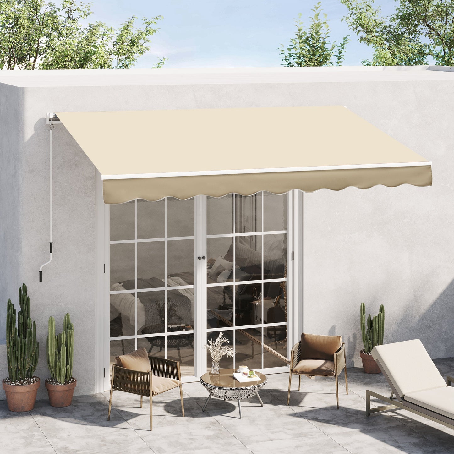 10' x 8' Manual Retractable Awning, Sun Shade Shelter Canopy, with Aluminum Frame and UV Protection for Patio Deck Yard Window Door, Beige