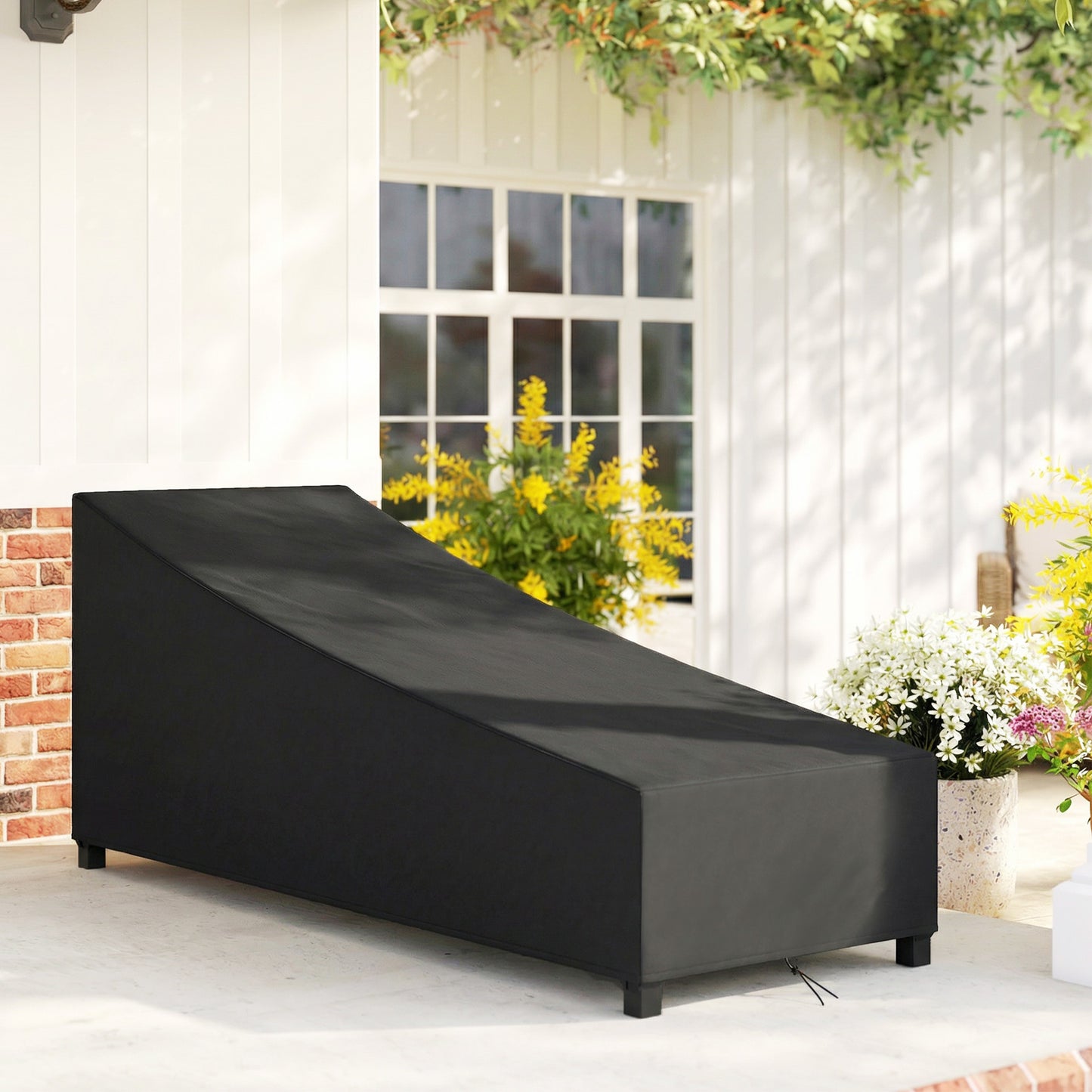 Waterproof Patio Lounge Chair Cover, 420D Outdoor Chaise Lounger Protective Cover with Sealed Seams, Storage Bag, Black