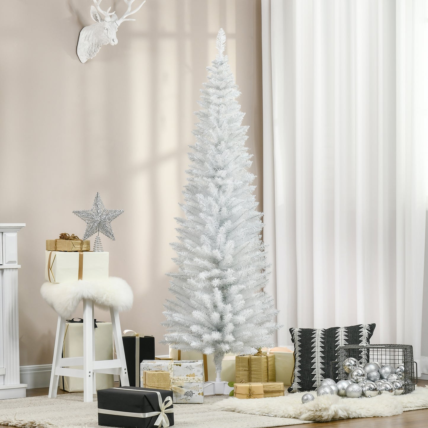 6 FT Christmas Tree Classic Tree Holiday Indoor Decoration, with Stable Plastic Base, White