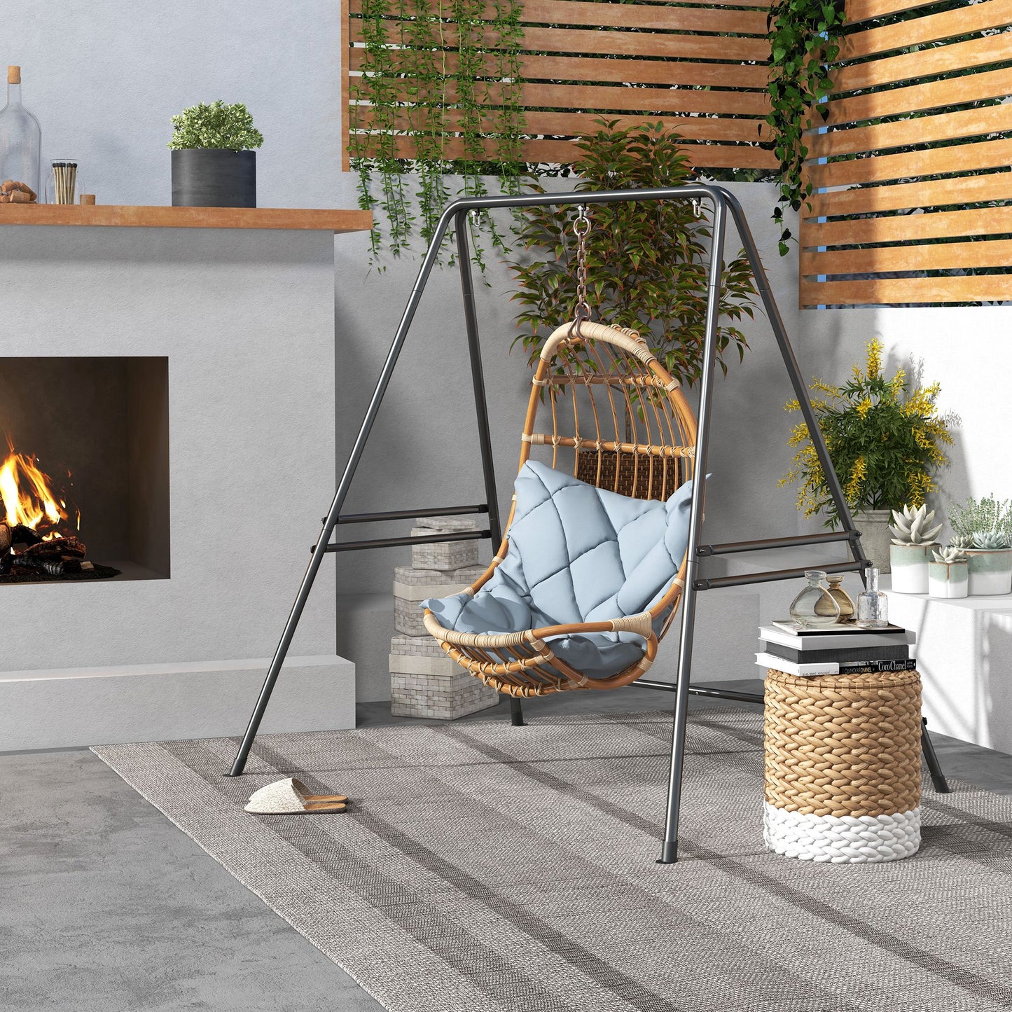 Hammock Chair Stand, Hanging Heavy Duty Metal Frame Hammock Stand for Hanging Hammock Air Porch Swing Chair, Egg Cahir, Indoor & Outdoor Use, 70.1" x 56.3" x 70.9" Black