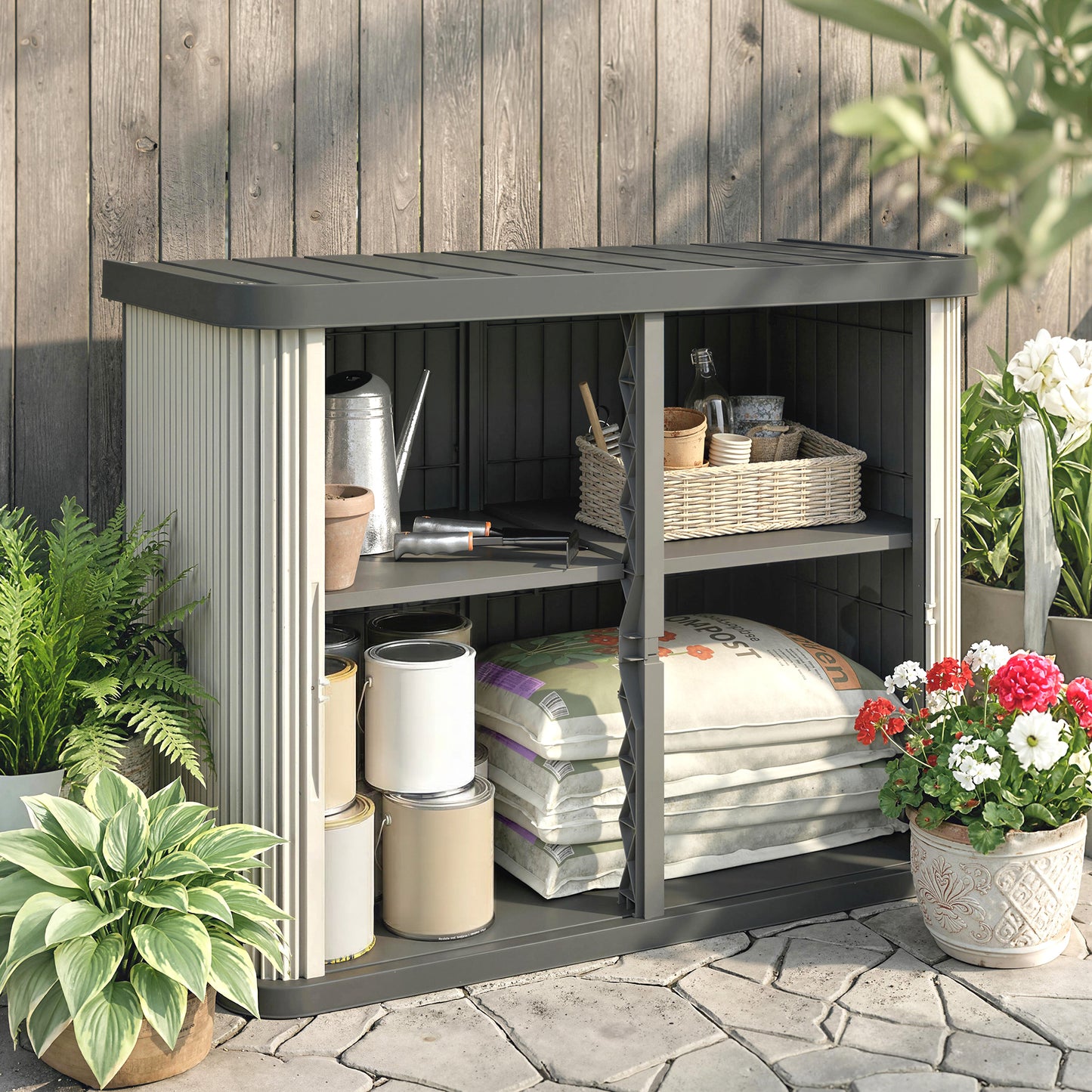 127 Gallon Outdoor Storage Cabinet, UV Resistant Garden Storage Container for Patio, Porch, Poolside, Grey