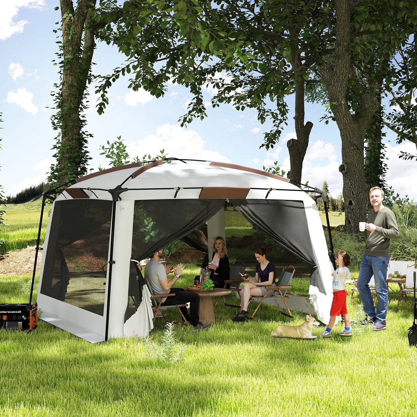 12' x 12' Screen Tent, UV50+ Protection Outdoor Screen House with Carry Bag & Ground Stakes, Fits 6-8 People, White
