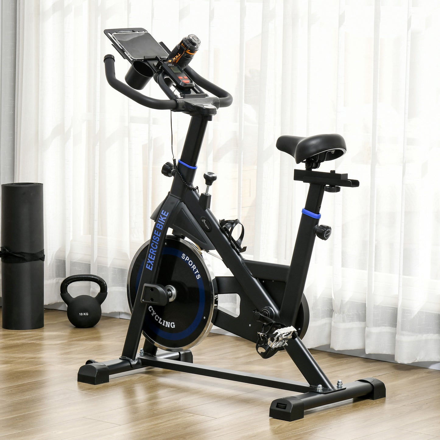 Soozier Adjustable Upright Stationary Exercise Bike w/ LCD Display, Indoor Cycling Bike for Home w/ Adjustable Resistance, Black