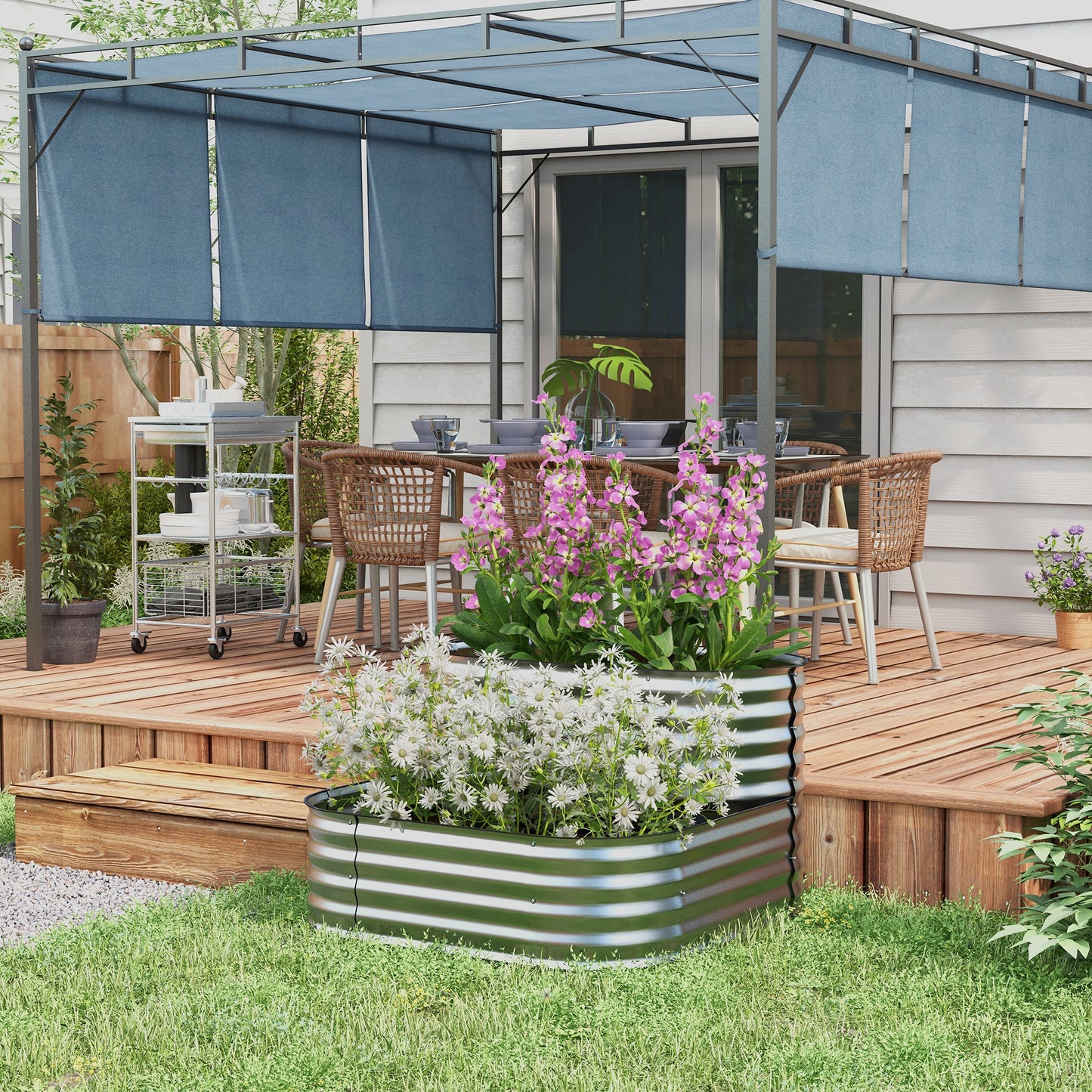3.4'x3.4'x1' Outdoor Raised Garden Bed, 2-Tier Galvanized Planter Box with Safety Edging for Vegetable, Flower, Fruit