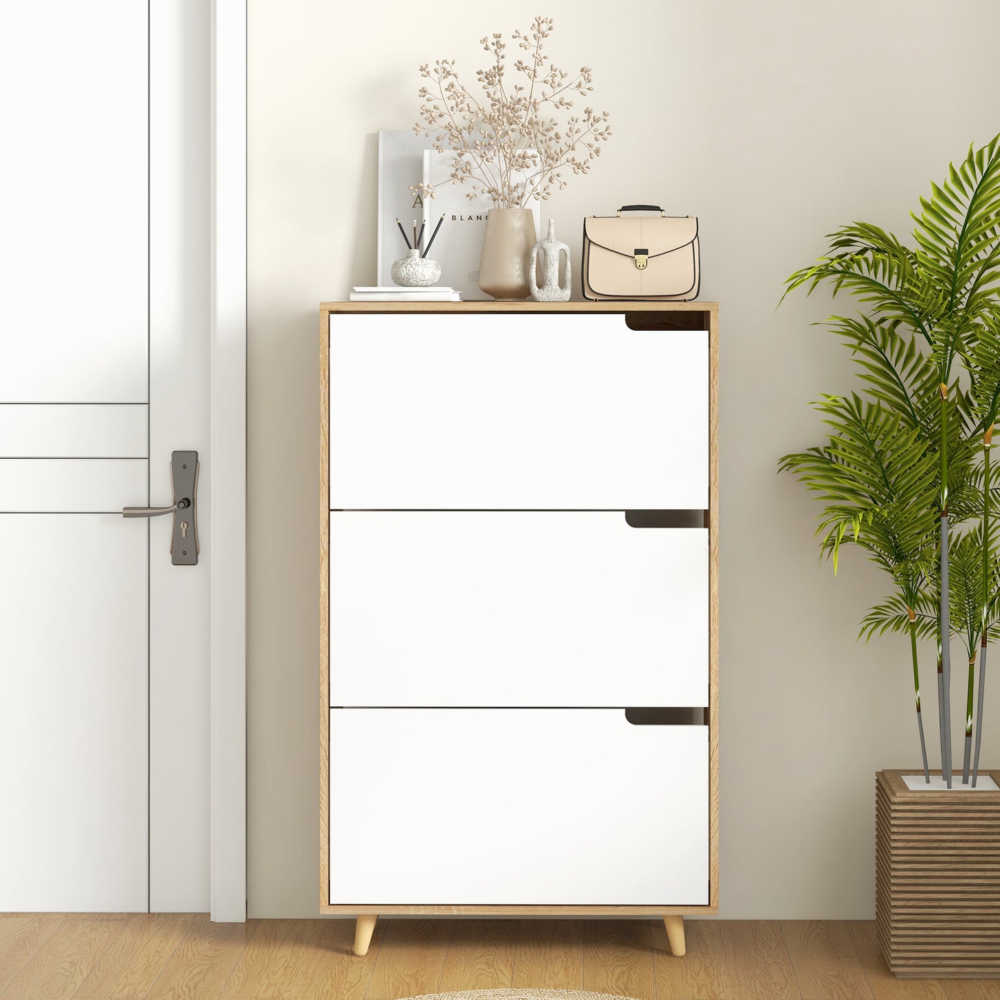 Slim Shoe Storage Cabinet with 3 Flip Drawers and Adjustable Shelves, Shoe Cabinet for 18-24 Pairs, White
