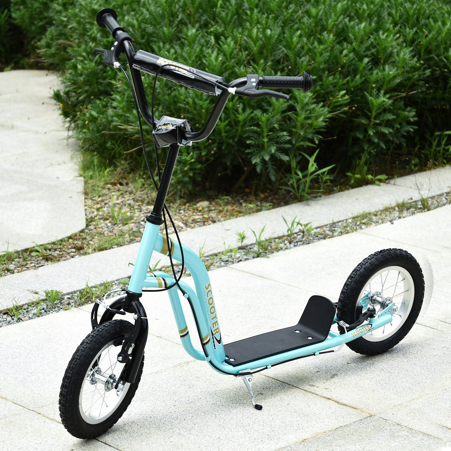 Aosom Dual Brakes Kick Scooter 12-Inch Inflatable Front Wheel Ride On Toy for Age 5+, Blue