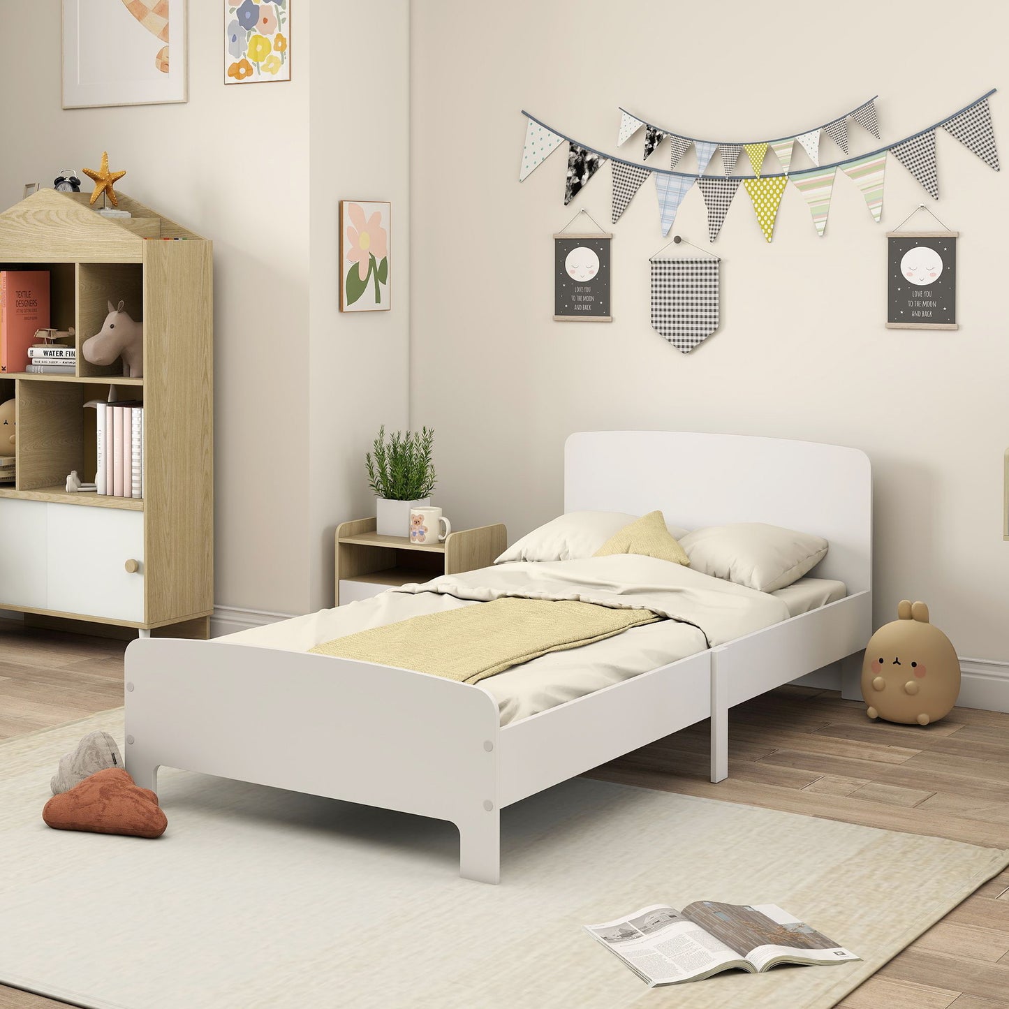 Qaba Bed Frame for Girls and Boys, Bedroom Furniture, White