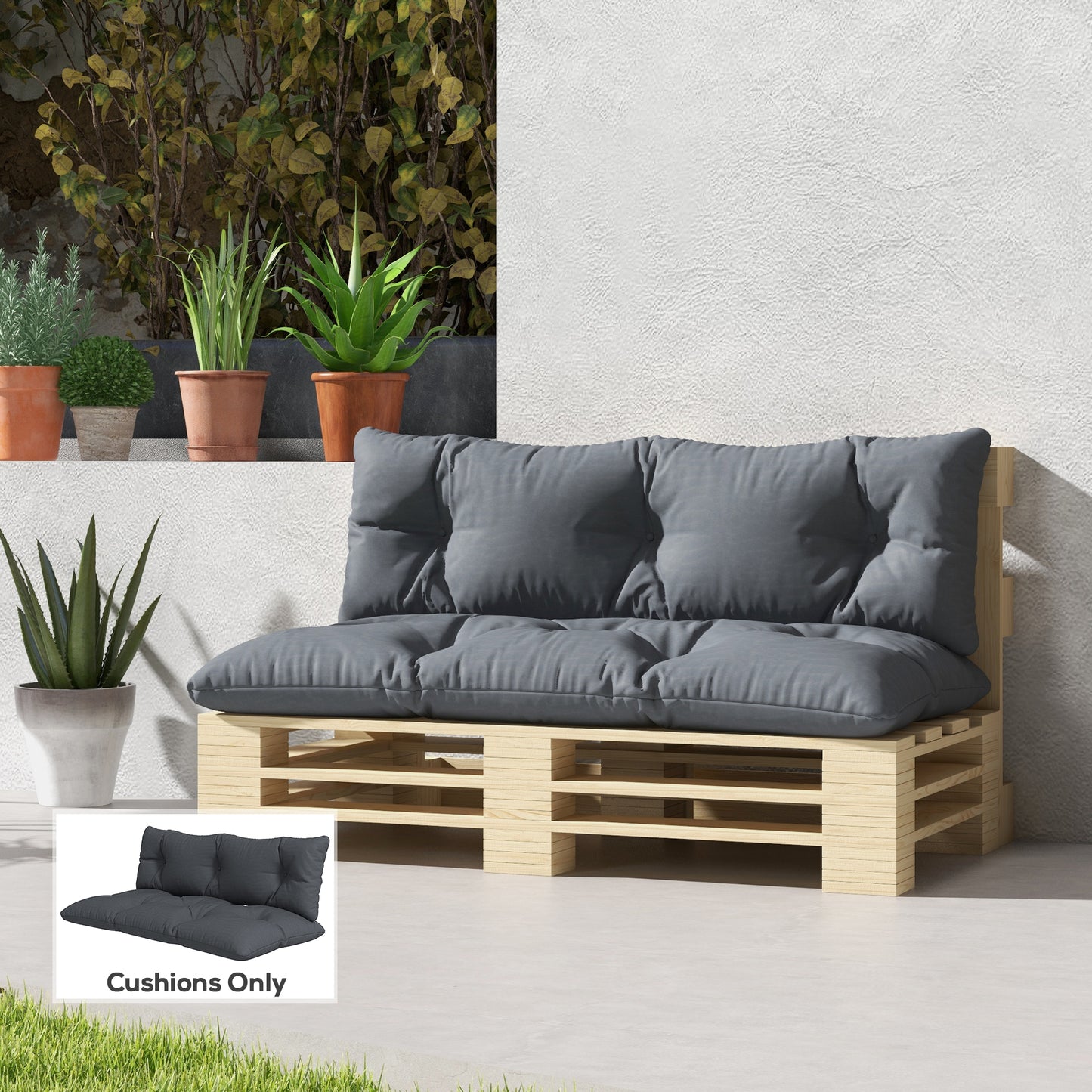 2 Seater 6" Thick Outdoor Seat Cushions with Back Cushion for Pallet, Loveseat Outdoor Furniture Cushions, Dark Grey