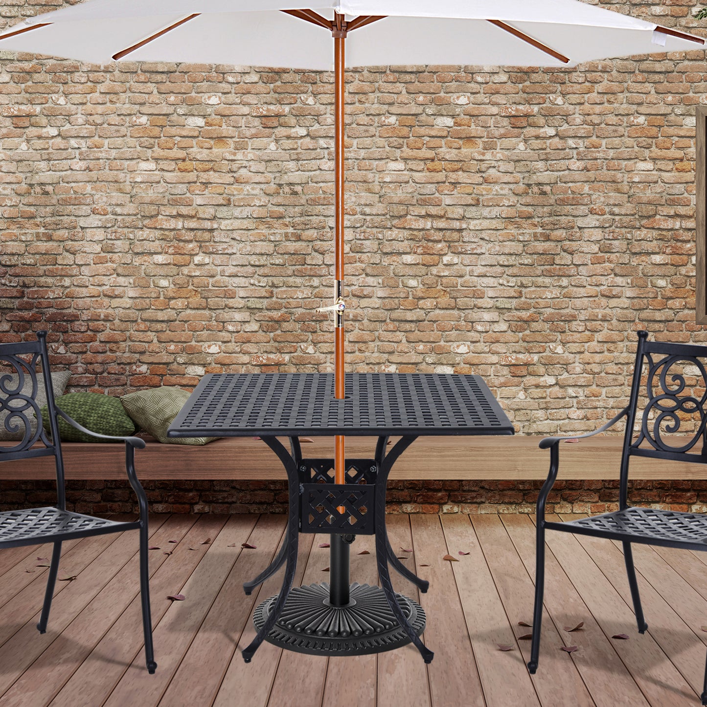 36" Patio Dining Table, Outdoor Bistro Table with 2" Umbrella Hole, Cast Aluminum Frame, For Garden, Balcony, Black