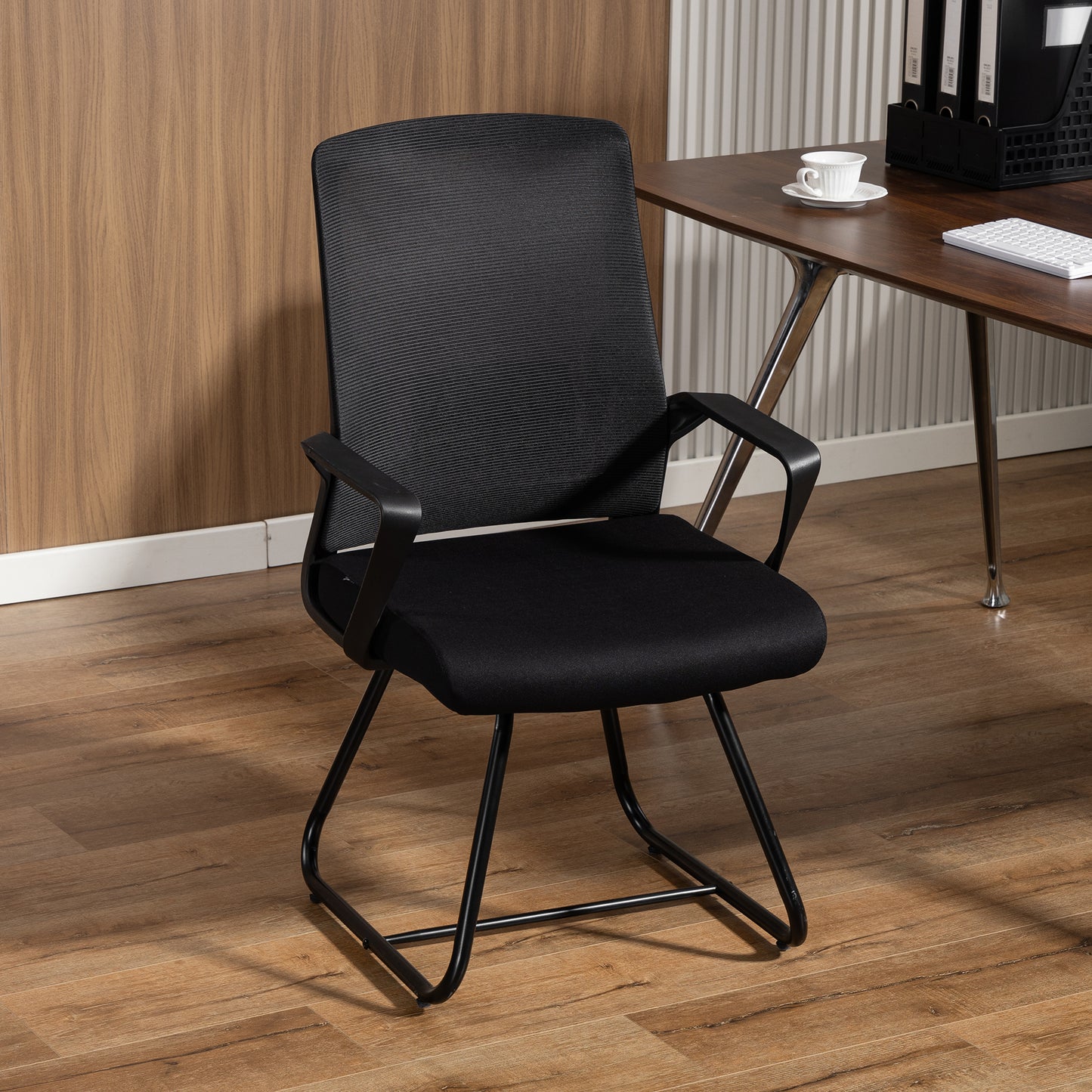 Desk Chair, Desk Chair No Wheels with Mesh Back, Lumbar Support, Metal Base for Reception, Conference