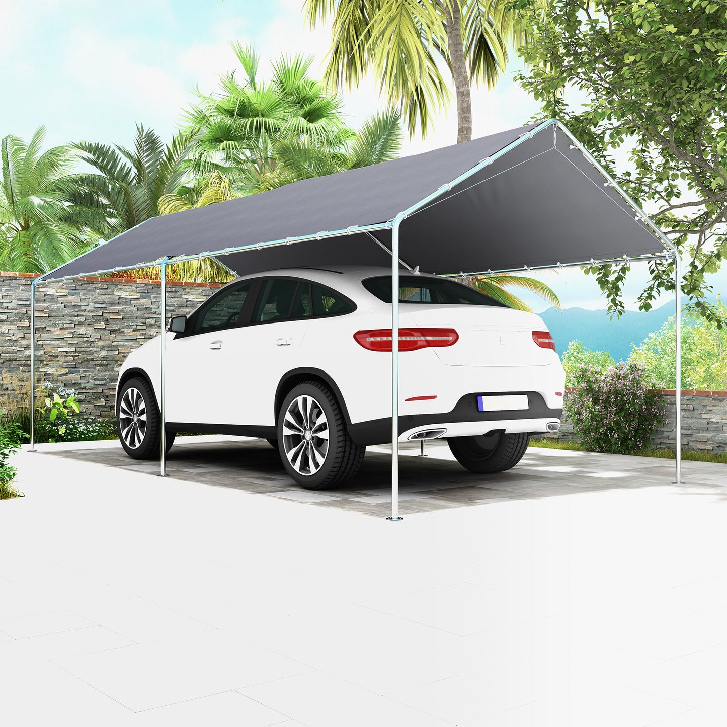 10'x20' Carport Heavy Duty Galvanized Car Canopy with Included Anchor Kit, 3 Reinforced Steel Cables, Grey