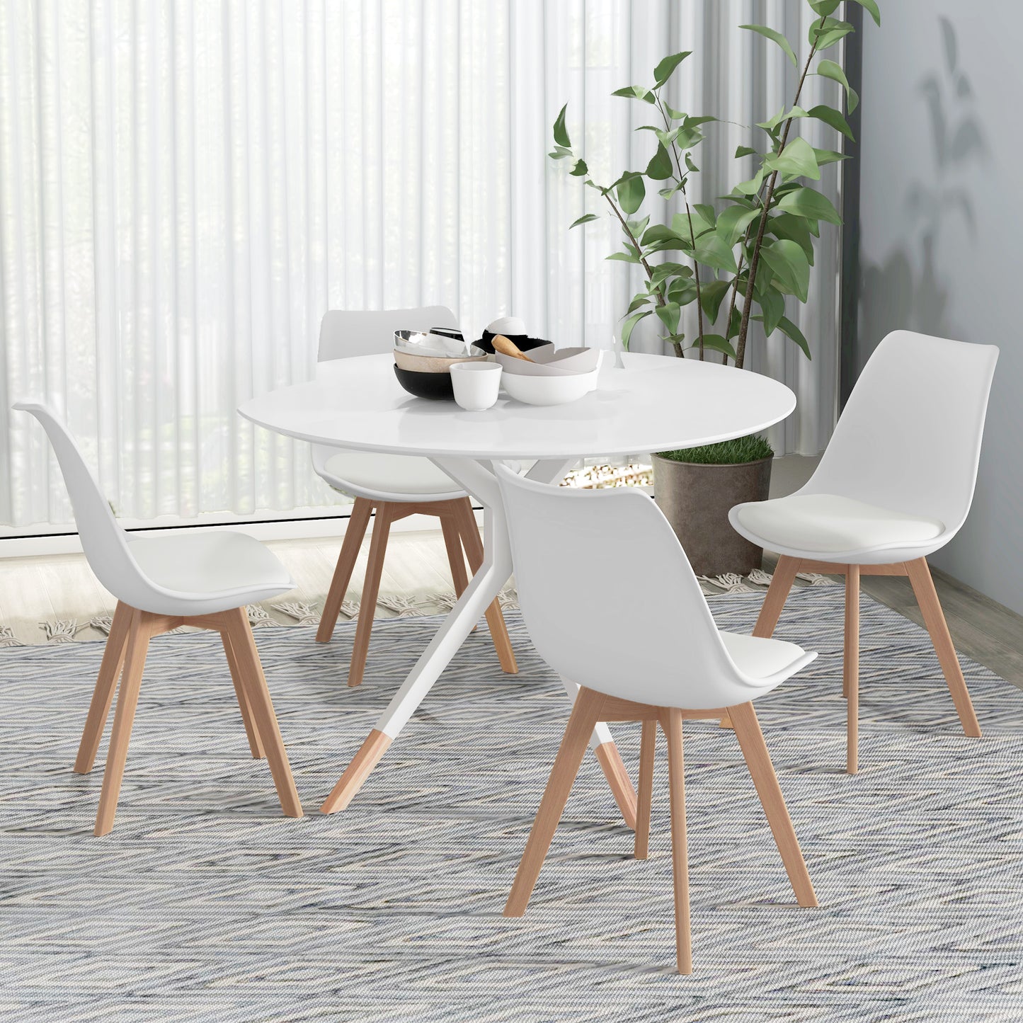 Modern Dining Table Chairs Set of 4, Rubber Wood Kitchen Table Chairs with PU Leather Cushion for Living Room, Bedroom