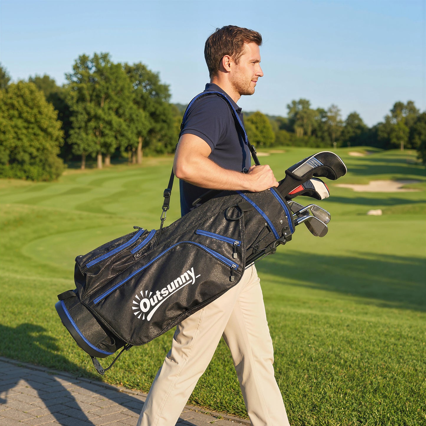 Ultra-Lightweight Golf Stand Bag with 6-Way Dividers and Cooler Pocket, All-Weather Men's Golf Bag, Blue