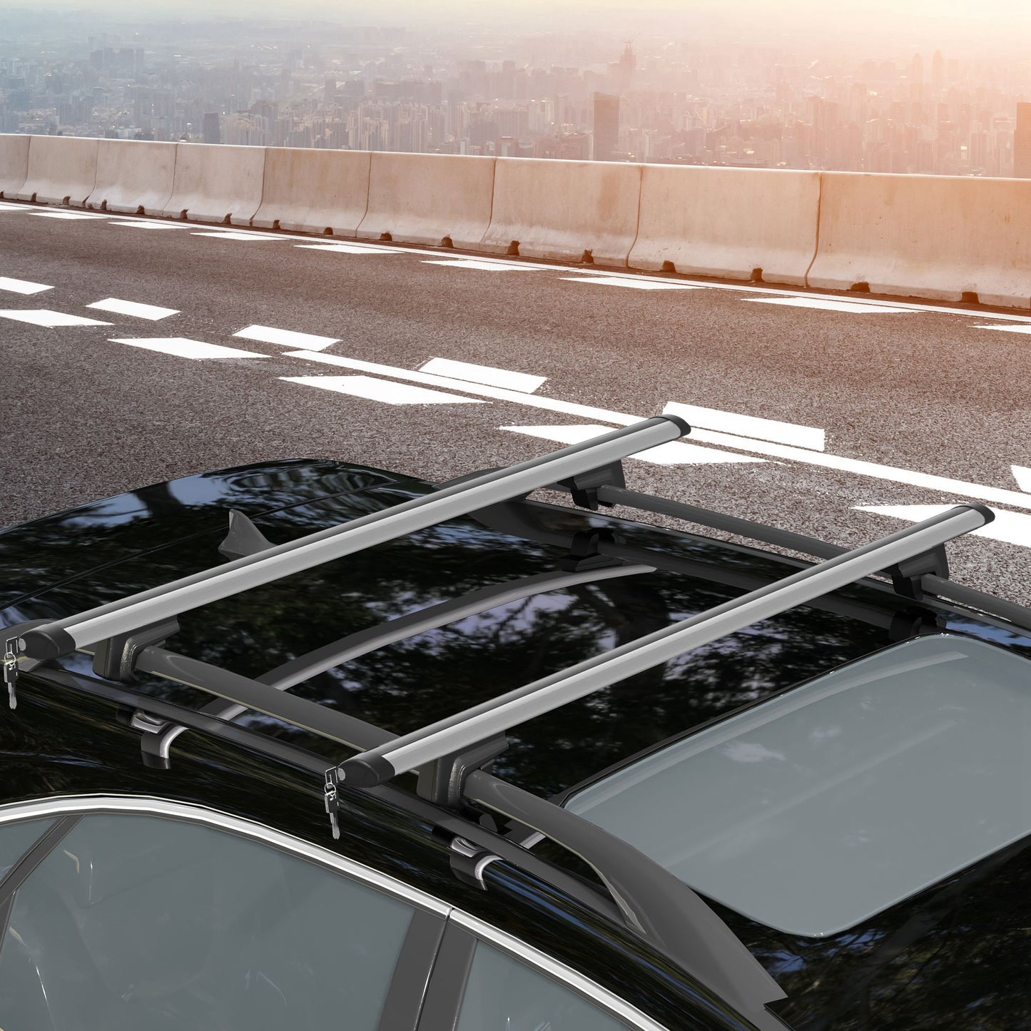 2pc Roof Rack Car Roof Top Lockable Aluminum Cross Bars Adjustable Baggage Luggage Carrier, Silver (49")