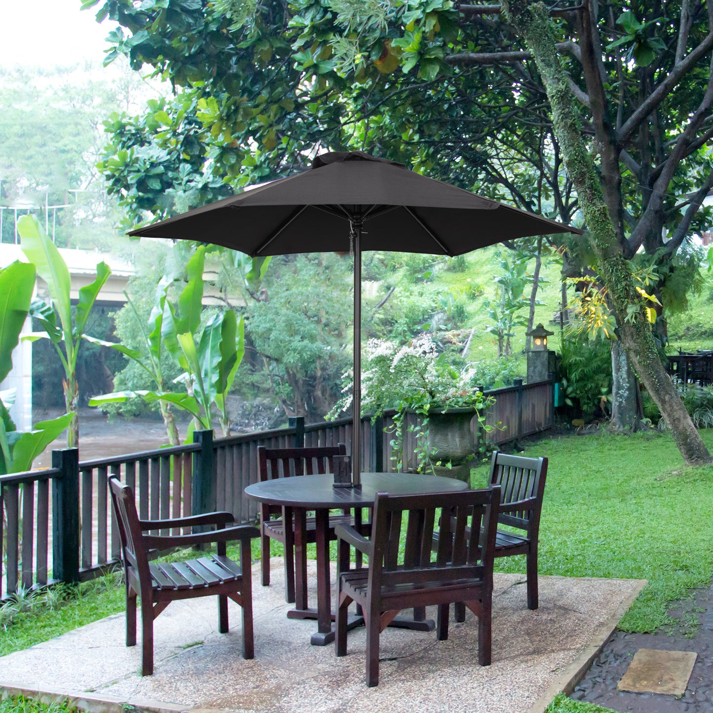 6.6FT Patio Umbrella, Outdoor Parasol with 6 Solid Ribs, Black