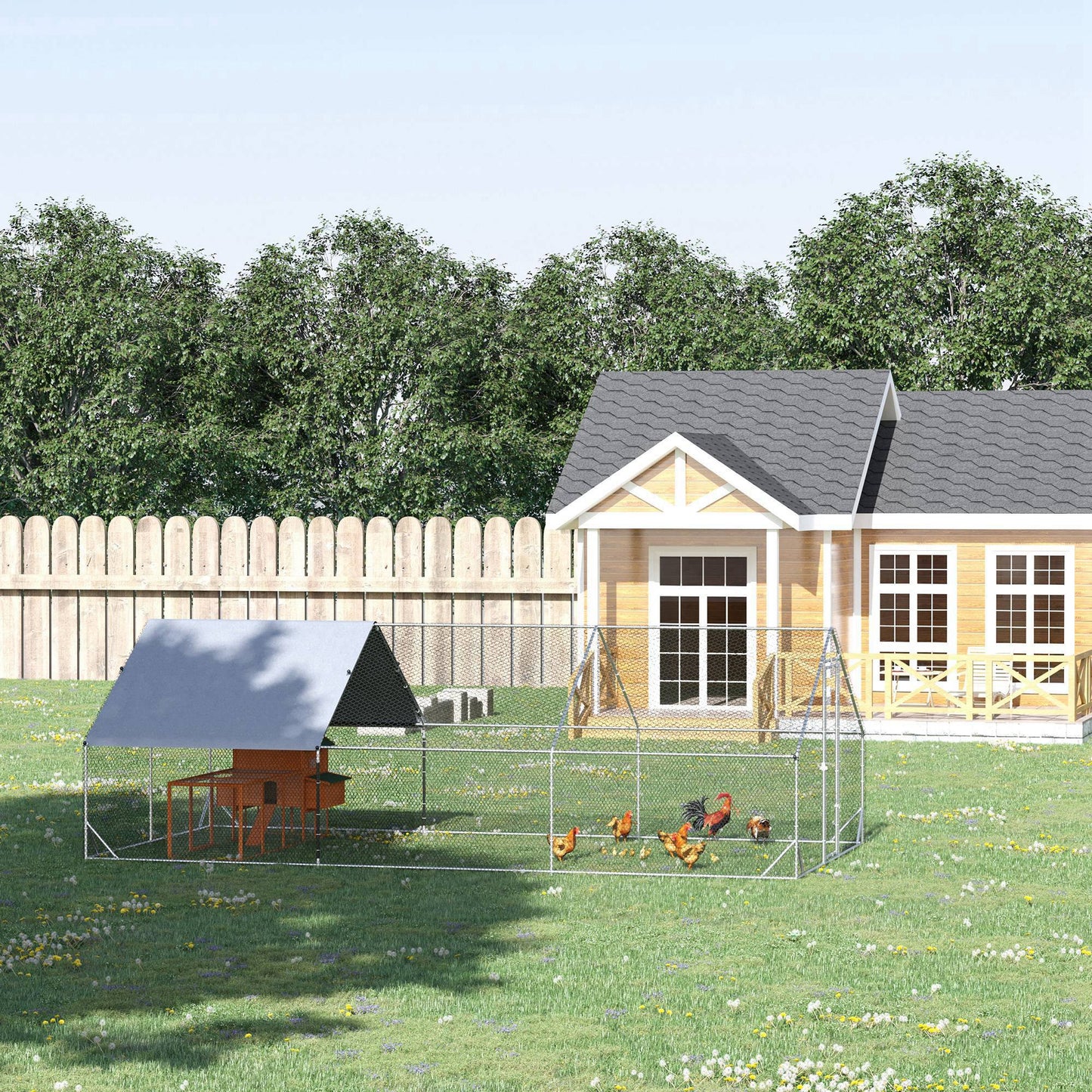9.8' x 19.7' x 6.6' Chicken Coop Cage, Outdoor Hen House w/Cover & Lockable Door