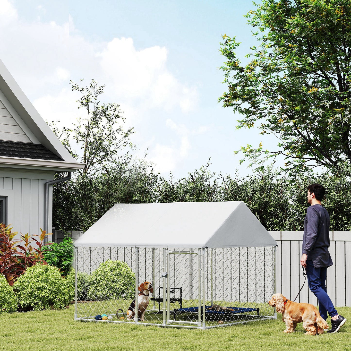 Outdoor Dog Kennel with Waterproof & Anti-UV Cover, Quick-Connect Frame, Secure Lock for Small Medium Dogs