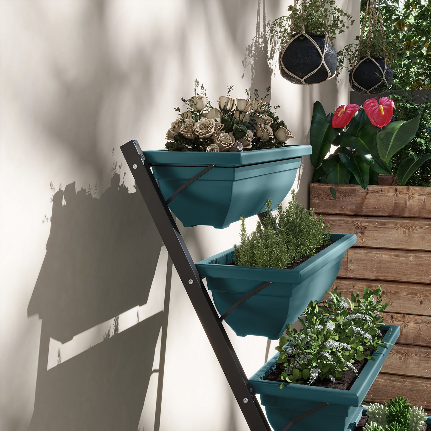 5-Tier Raised Garden Bed with 5 Planter Box, Outdoor Plant Stand Grow Containers with Leaking Holes, Green