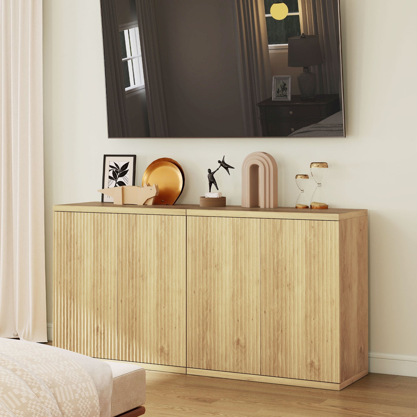 Sideboard Buffet Cabinet Set of 2, Kitchen Cabinet with Soft-Close Door and Adjustable Shelves for Living Room, Oak