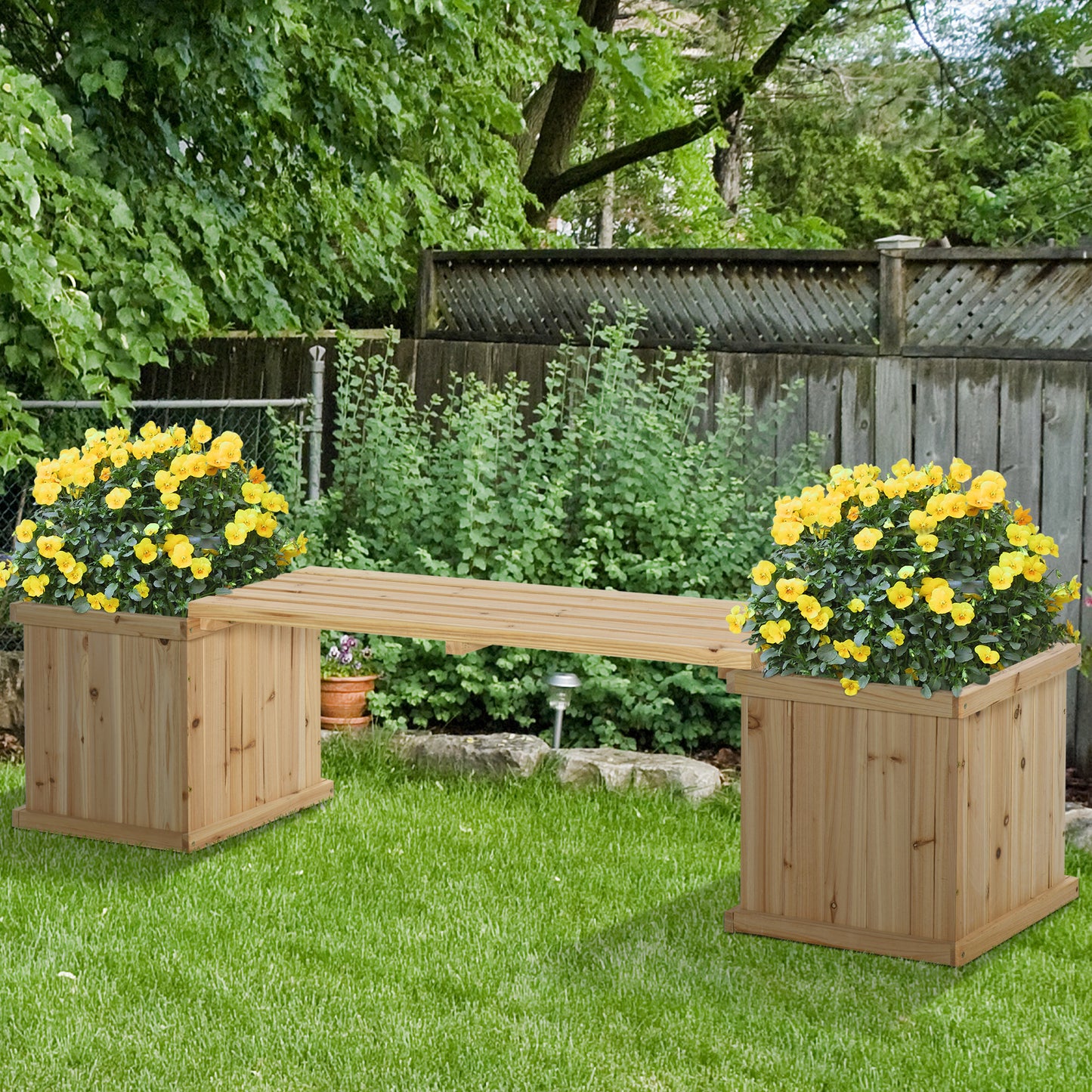 Garden Planter with Raised Garden Bed Bench for Patio Park, 69.25" x 15" x 15.75", Natural