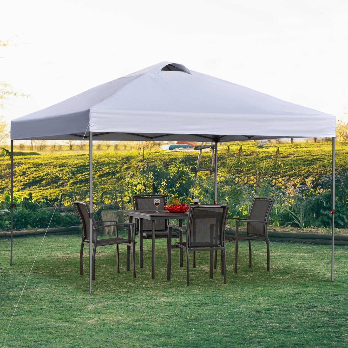 10' x 10' Pop Up Canopy Tent with Airy Top Vents and Wheeled Carry Bag for Outdoor, Garden, Patio, White