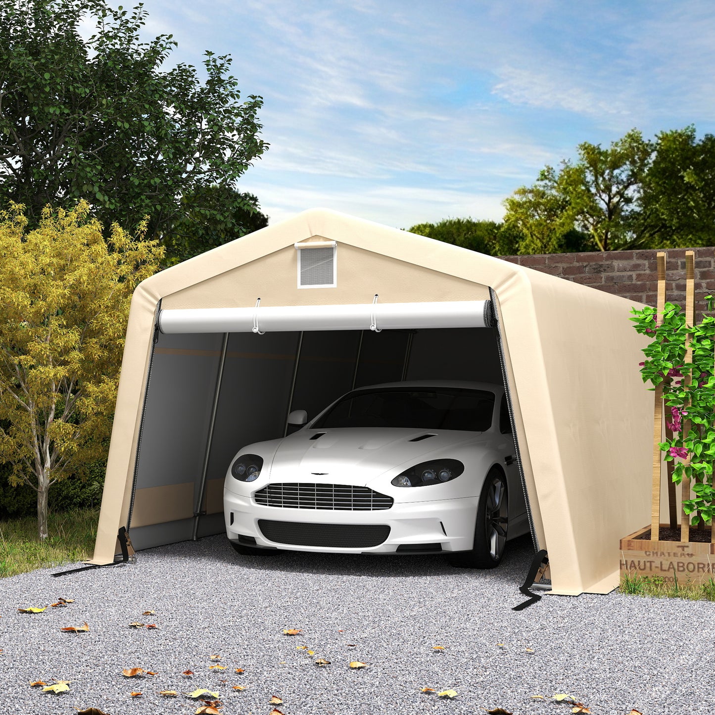 11' x 20' Portable Garage, Heavy Duty Carport Canopy with Ventilation Windows and Large Roll-up Door, Khaki