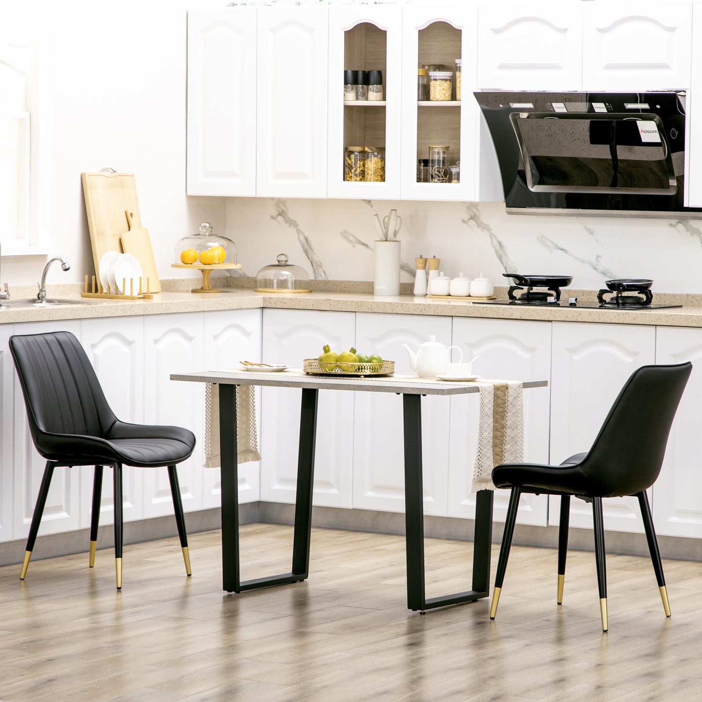 Dining Chairs Set of 2, Modern Kitchen Chair with PU Leather Upholstery and Steel Legs for Living Room, Bedroom, Black