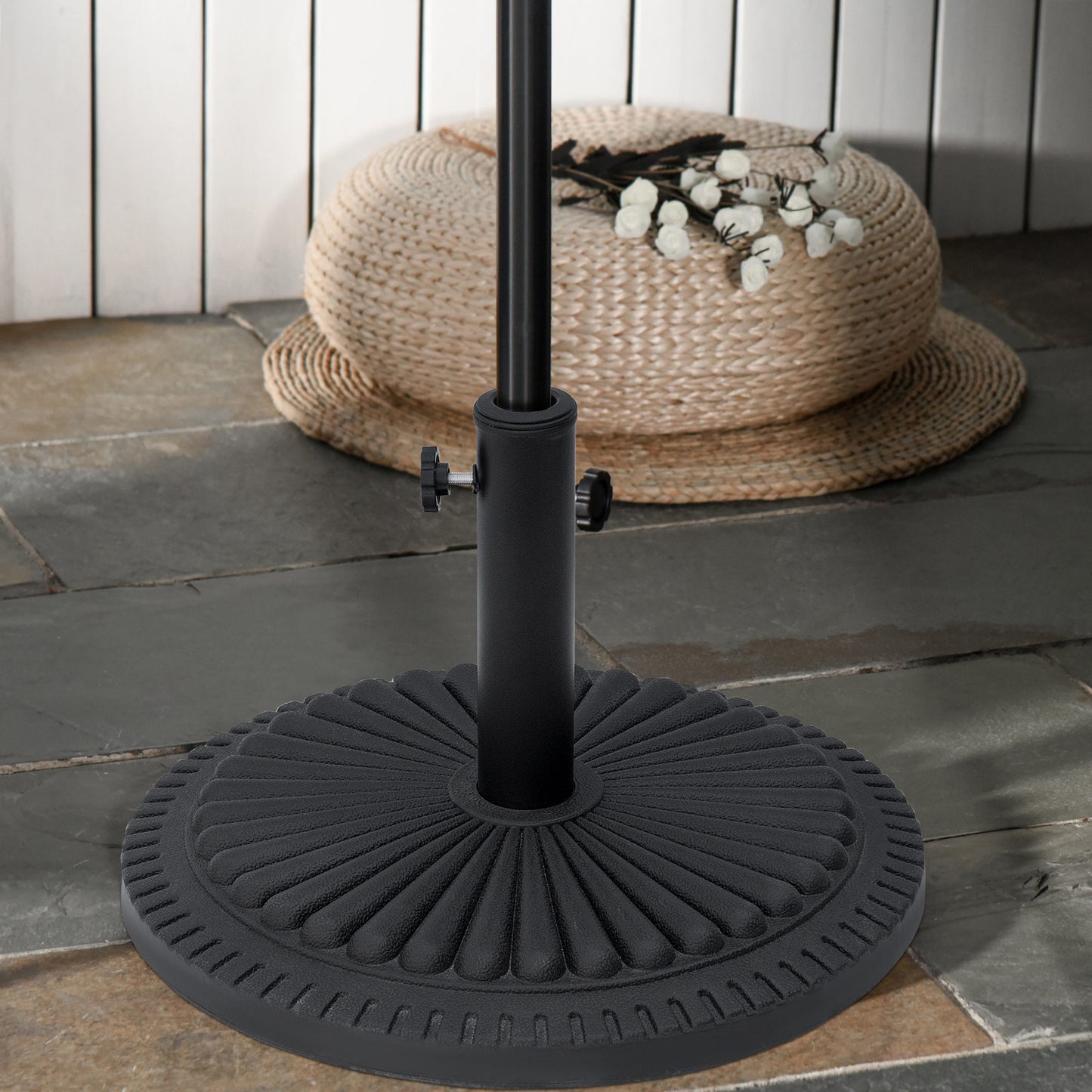 Patio Umbrella Base Stand, Round Cement Parasol Holder for Outdoor, Patio, Garden, Beach, Fits Φ1.4", Φ1.5" and Φ 2" Pole, Black