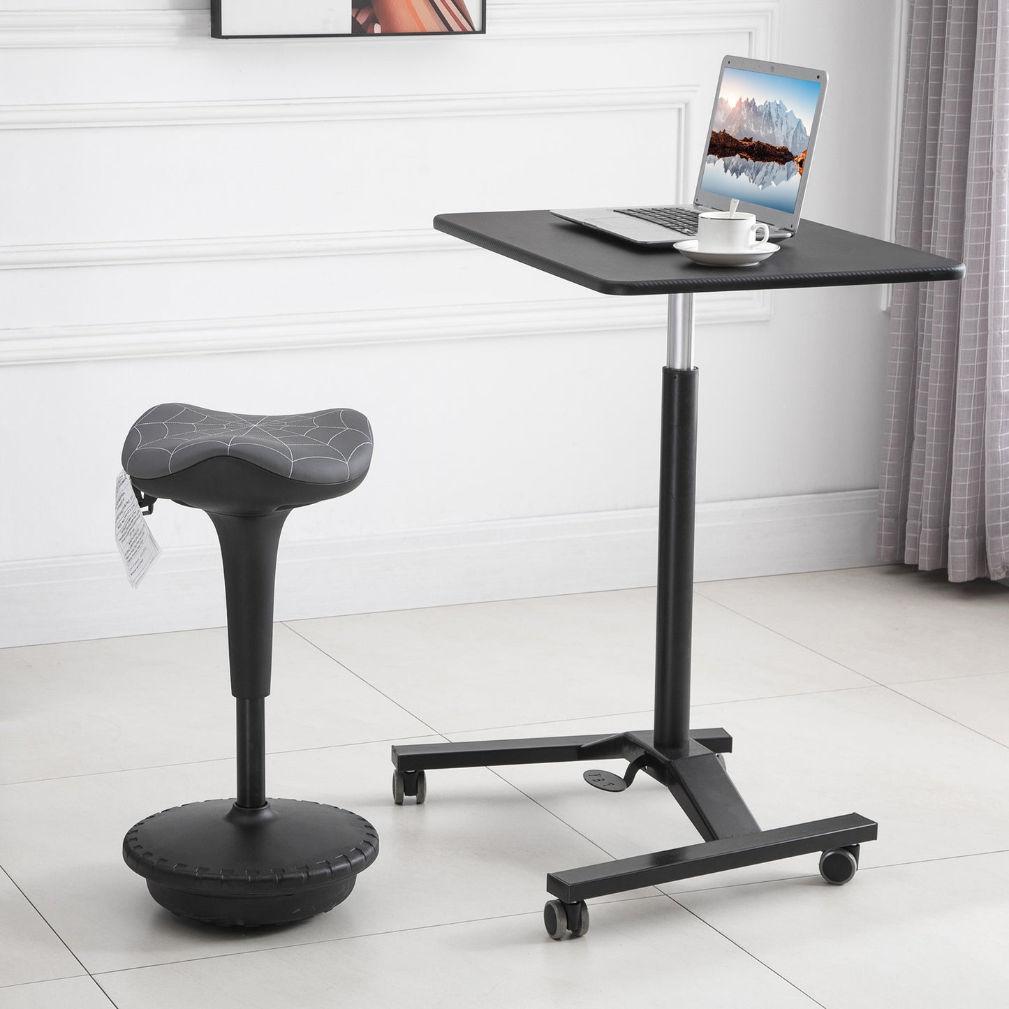Backless Wobble Stool Chair, Standing Desk Chair, Adjustable Learning Stool for Office Desks, with Rocking Motion, Grey