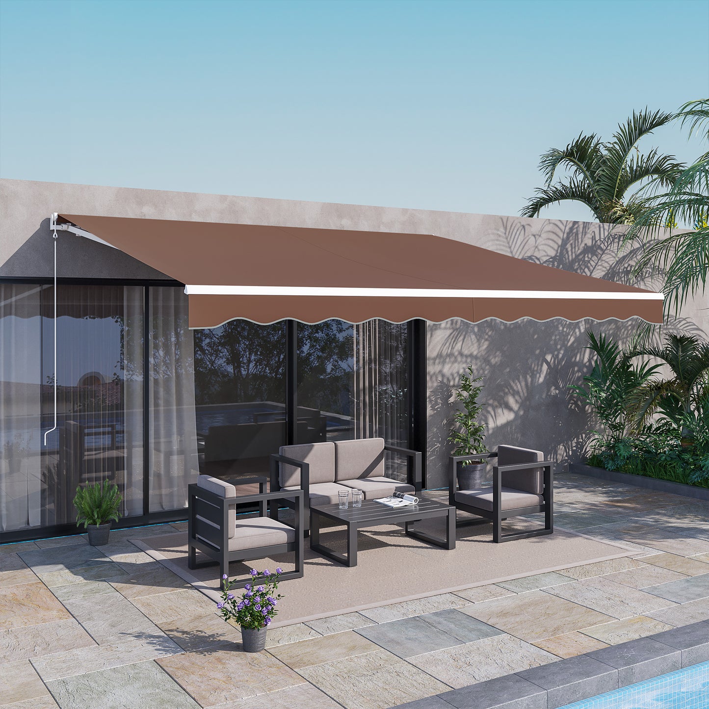 13' x 10' Electric Awning, Retractable Awning Sun Shade Shelter with Remote Controller, Manual Crank Handle and Aluminum Frame, for Deck, Balcony, Yard, Coffee