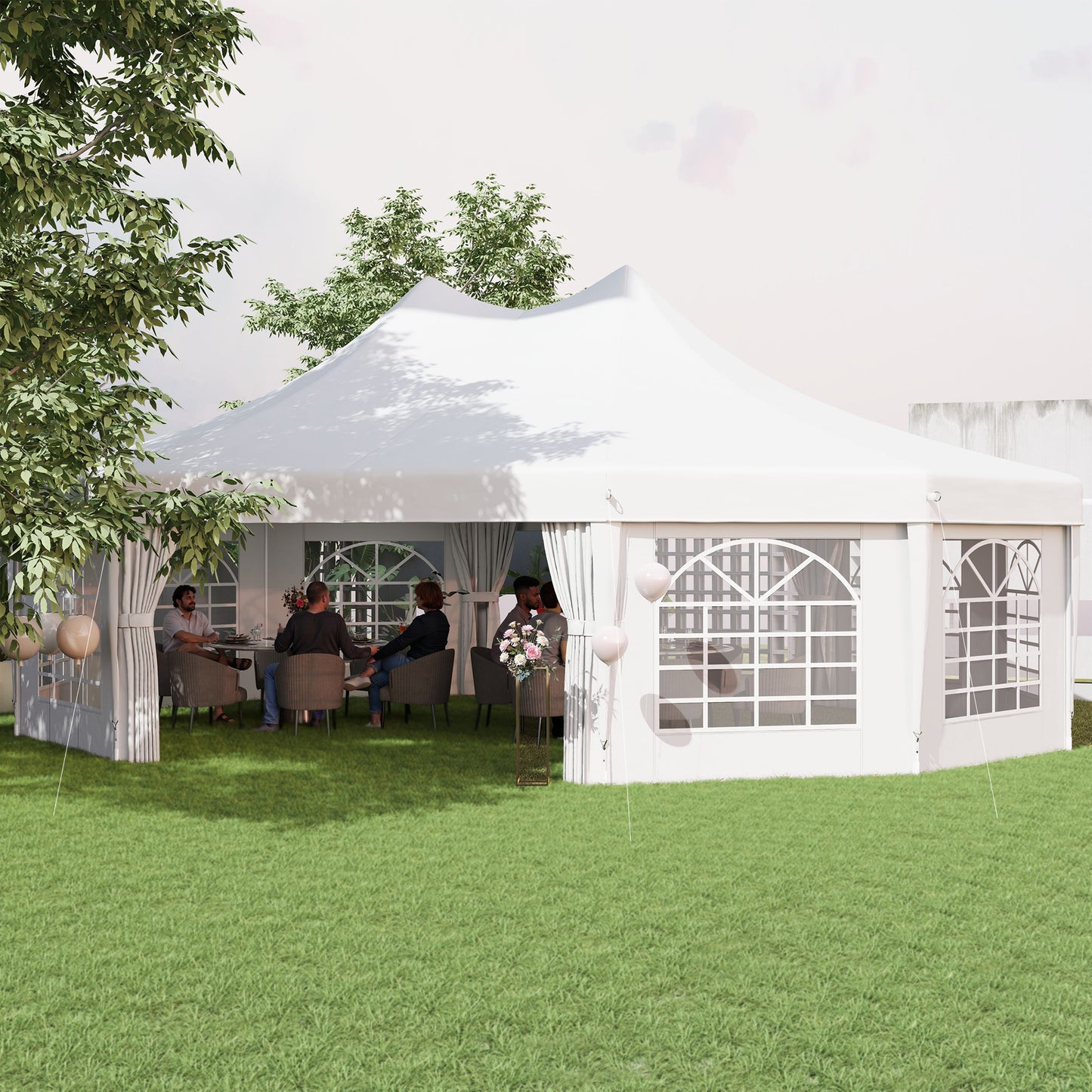 21' x 29' Wedding Event Party Tent, High Peak Decagonal Outdoor Gazebo Canopy with Removable Side Walls for Large Gatherings, White