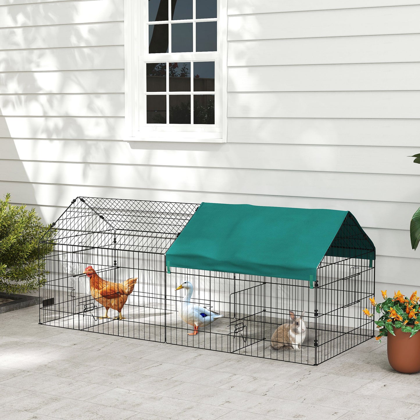 73" Small Animal Cage with Roof, Indoor/Outdoor Use, for Chicken, Rabbits, Chinchillas, Green